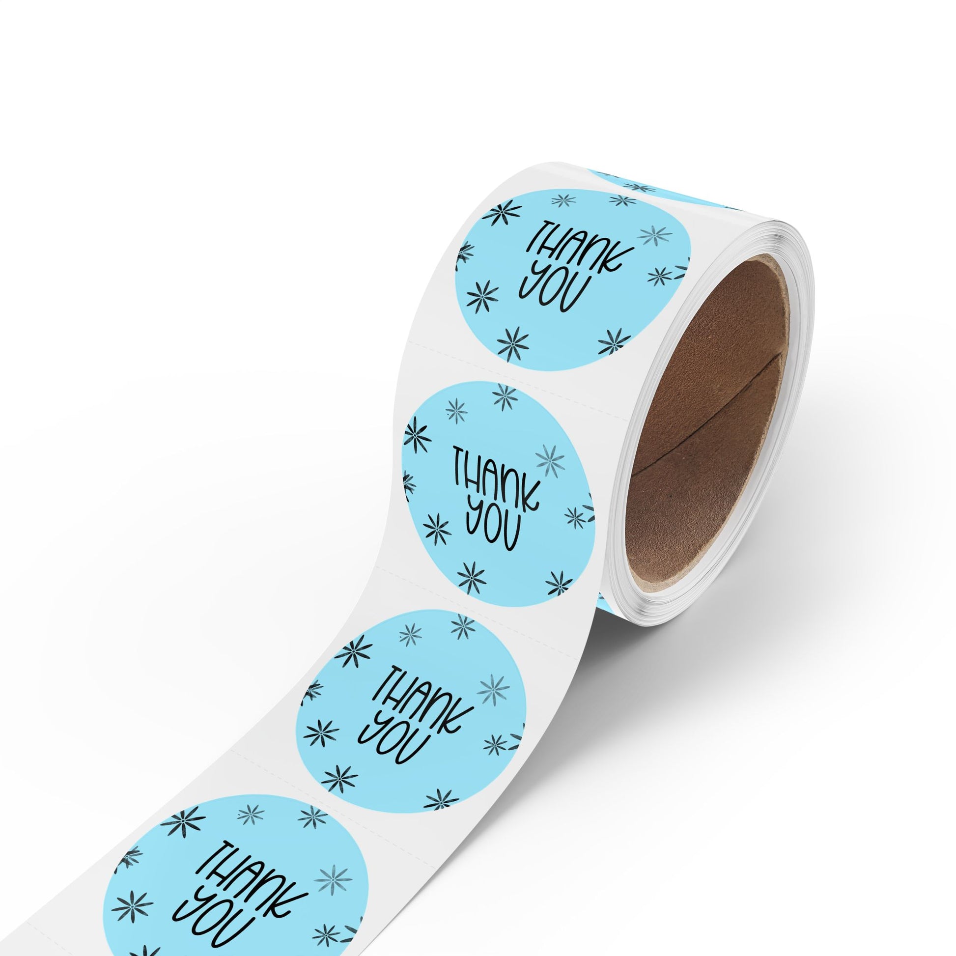 Thank You Round Sticker Rolls — Blue Floral Thank You Packaging Labels (Pack/Retail)