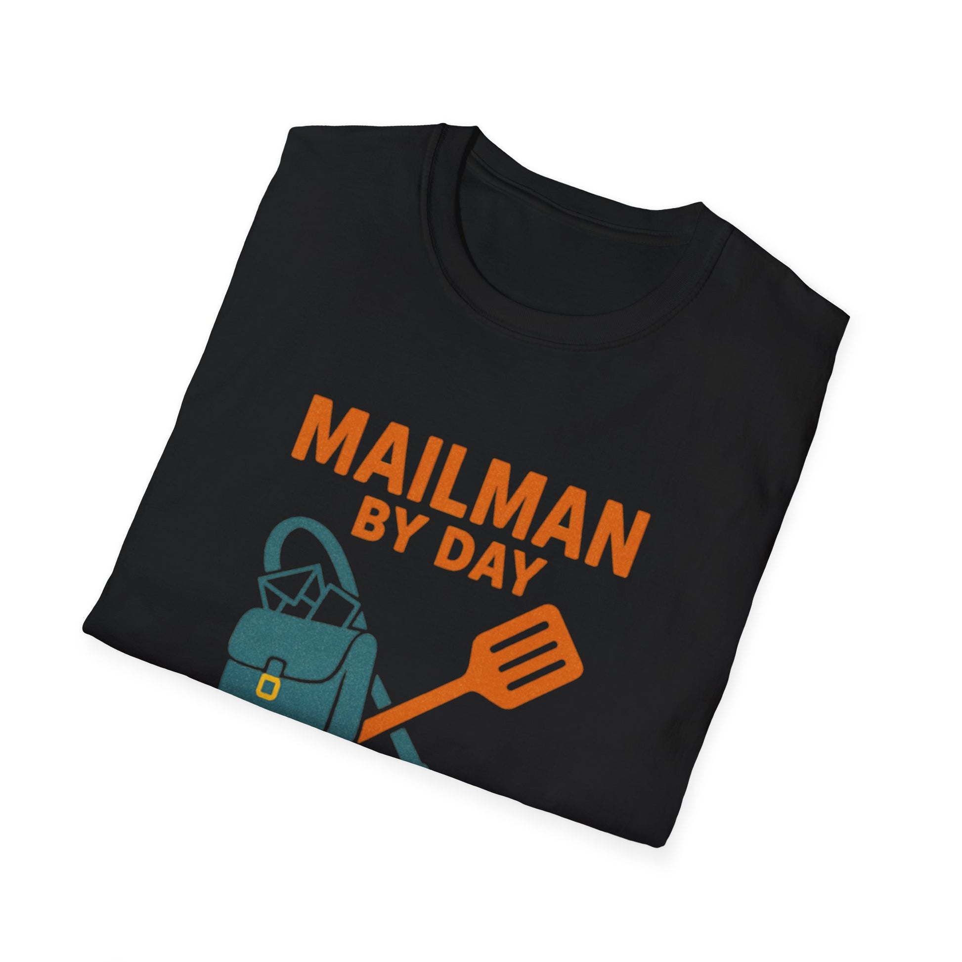 Mailman by Day, Grill Master by Night Unisex Softstyle T-Shirt, Gift for Dad, BBQ T-Shirt, Father's Day Gift, Funny Shirt