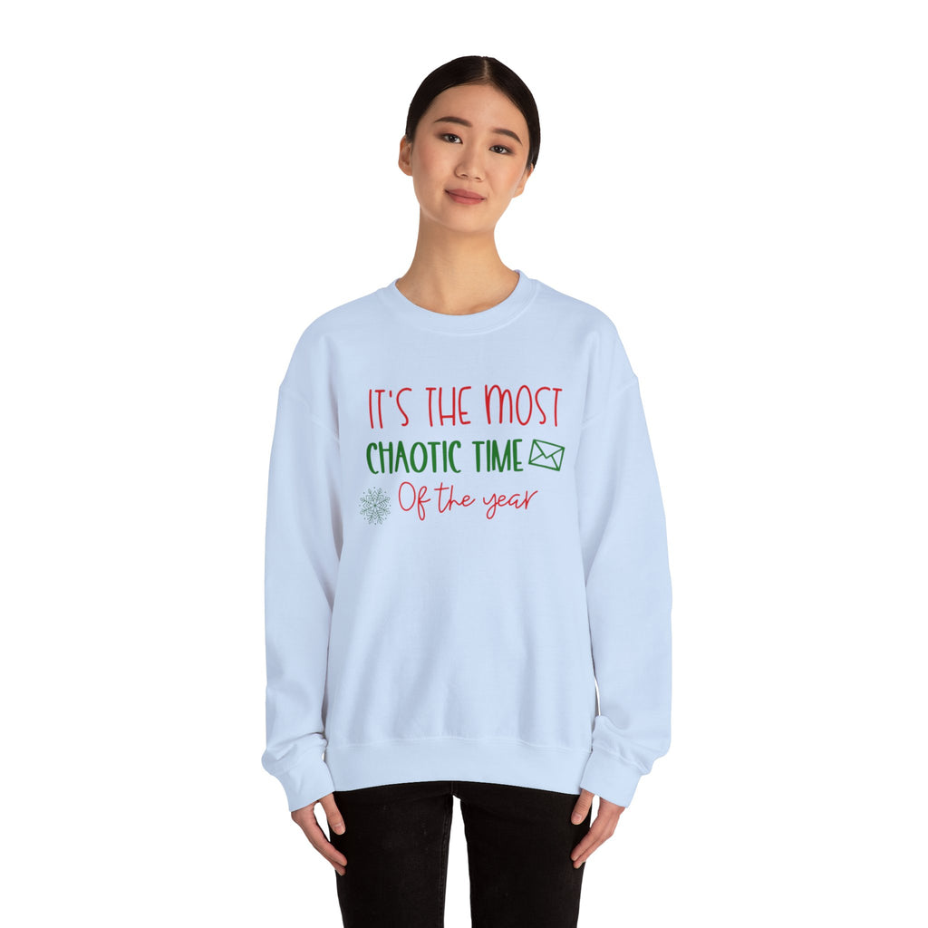 Unisex Holiday Postal Sweatshirt - 'It's the Most Chaotic Time of the Year', Holiday Gift, Christmas Sweater, Funny Sweatshirt, Casual Wear, [...]