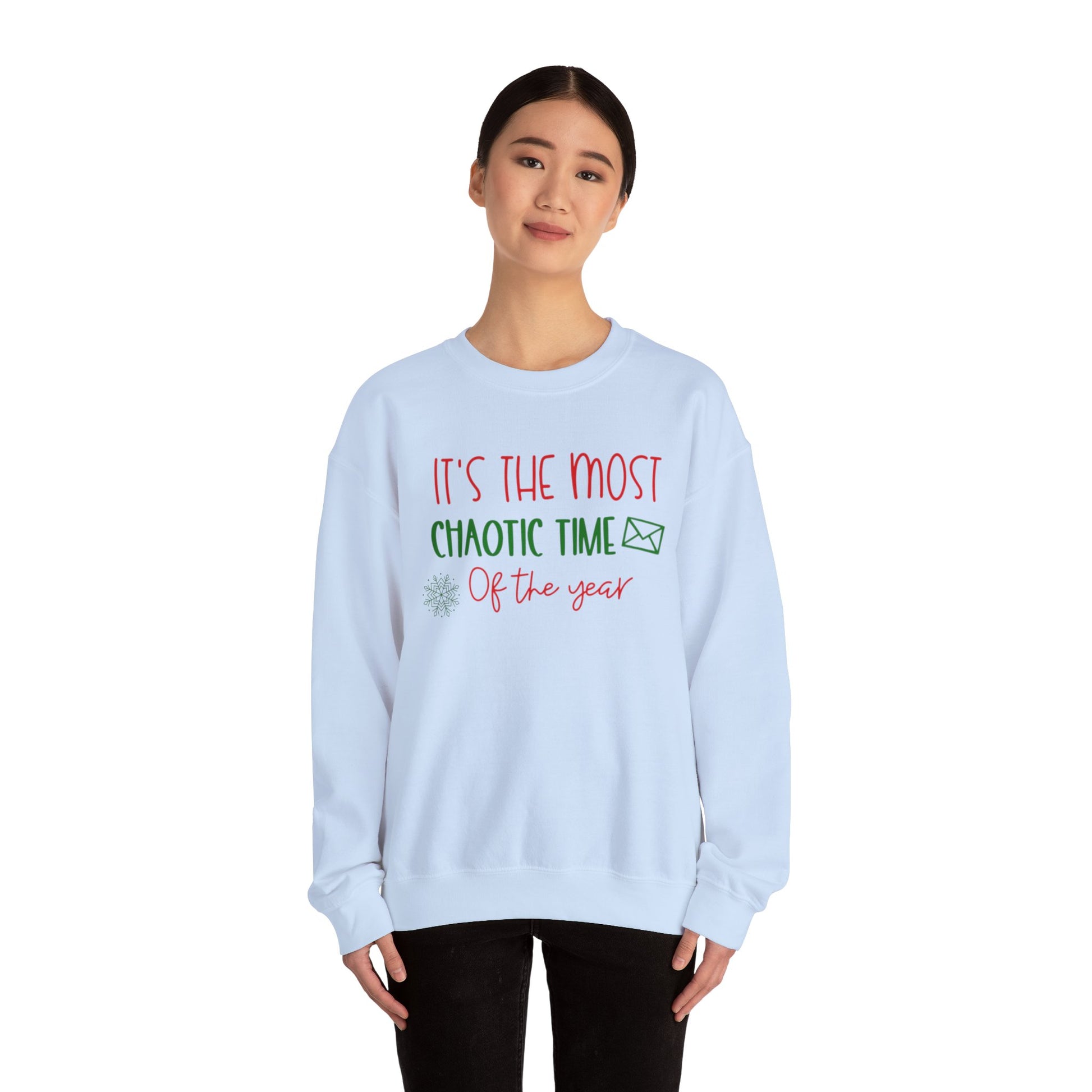 Unisex Holiday Postal Sweatshirt - 'It's the Most Chaotic Time of the Year', Holiday Gift, Christmas Sweater, Funny Sweatshirt, Casual Wear, [...]