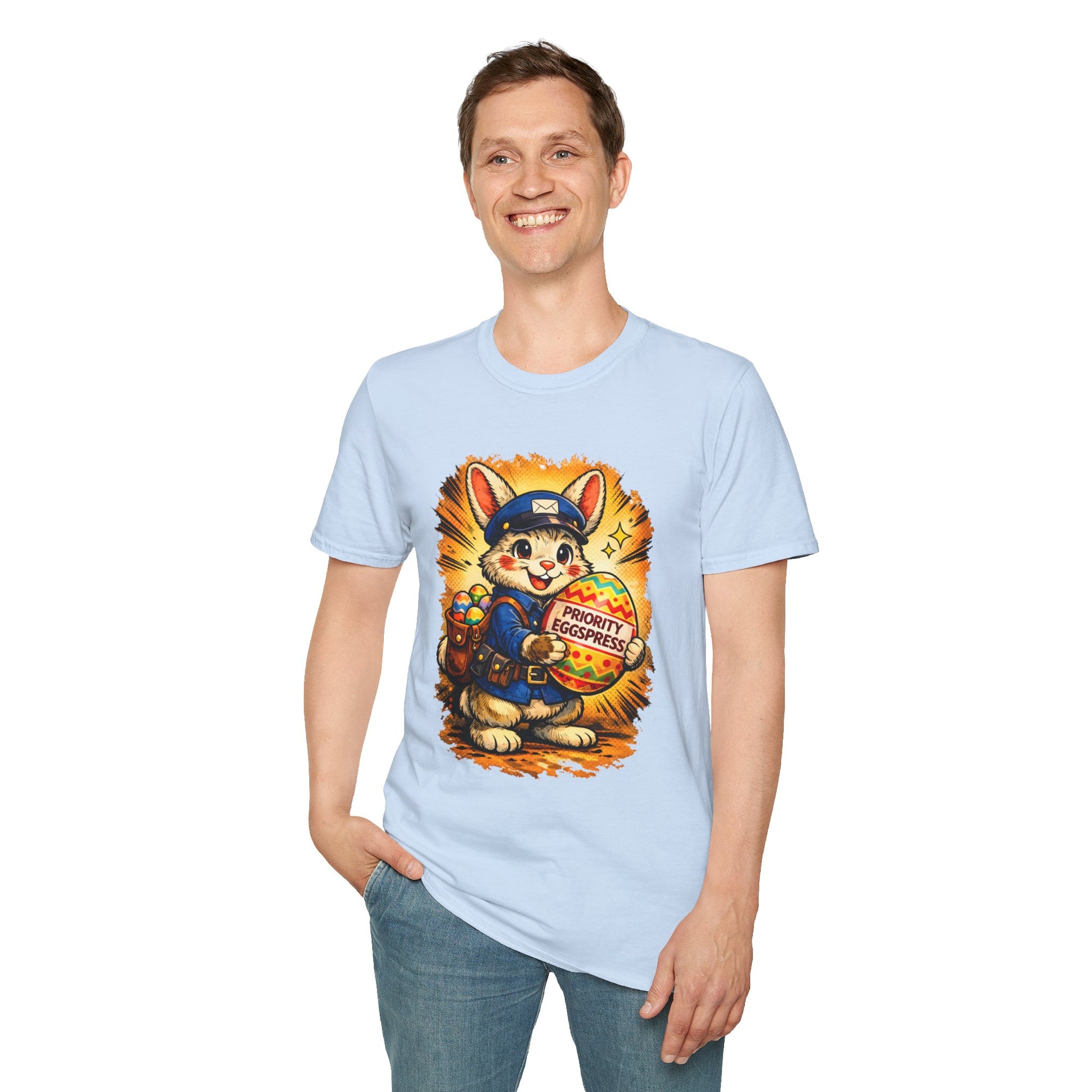 Easter Bunny Mail Carrier T‑Shirt – Cute Postal Bunny with Priority Eggspress Graphic