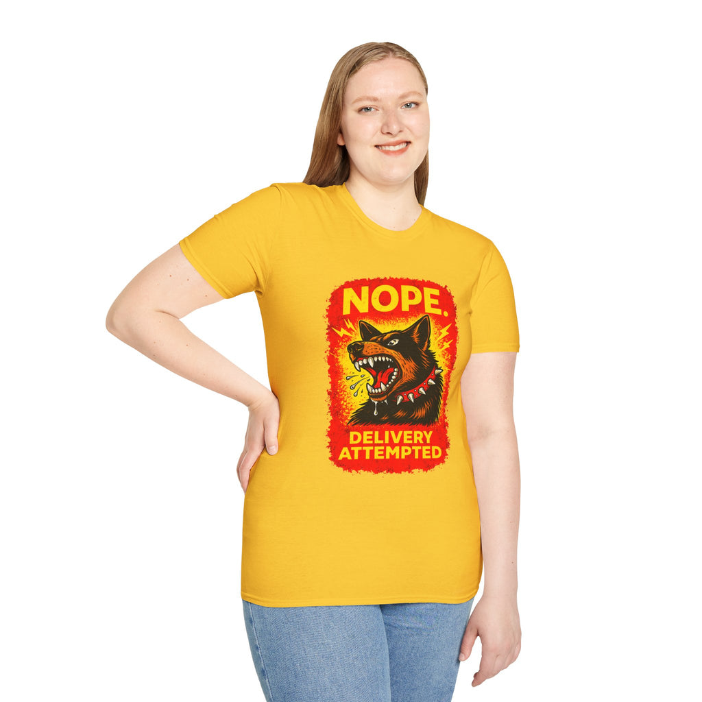 Nope Delivery Attempted T-Shirt — Funny Guard Dog Graphic Tee