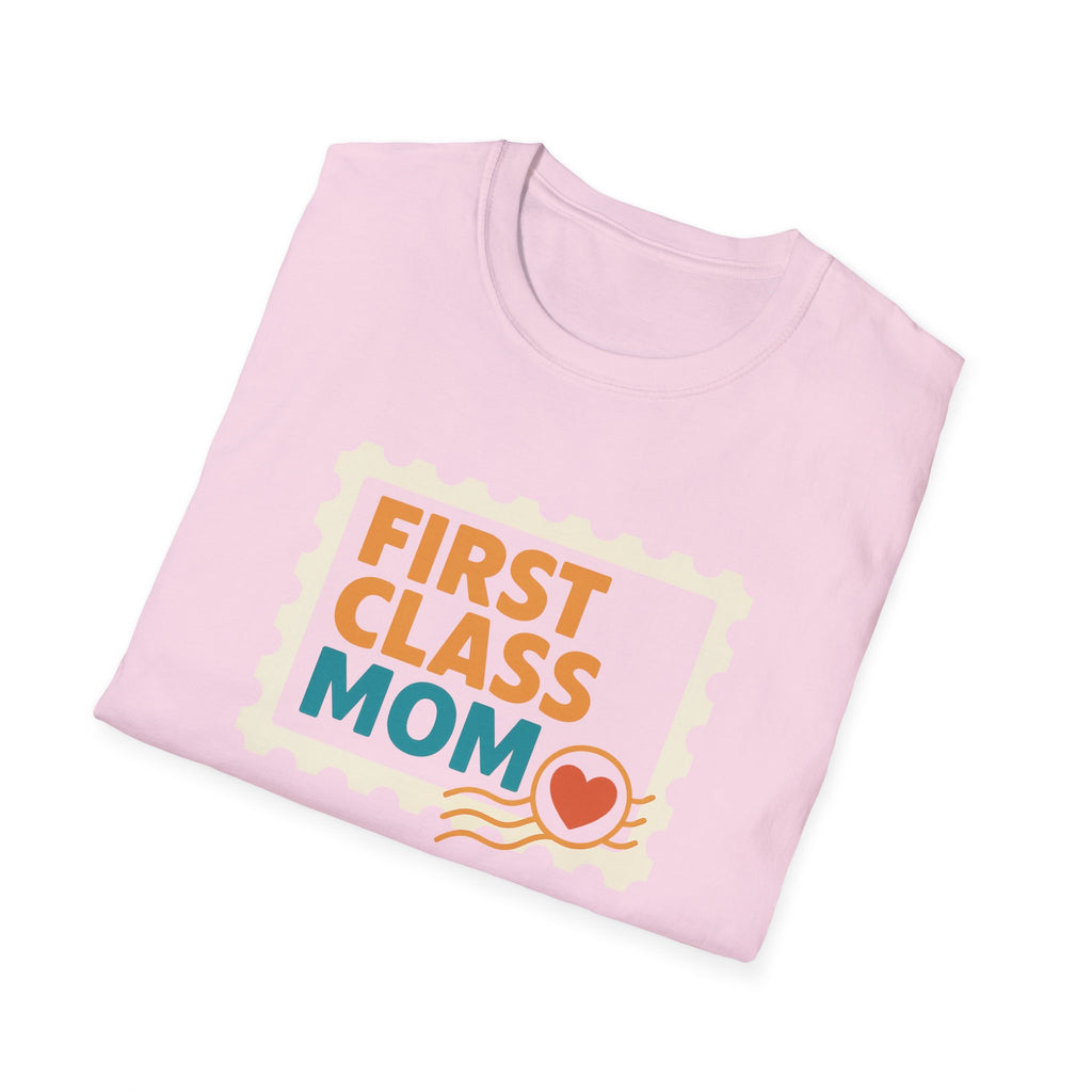 First Class Mom Unisex Softstyle T-Shirt - Perfect Gift for Mother's Day, Birthday, New Moms, Relaxed Casual Wear, Everyday Comfort