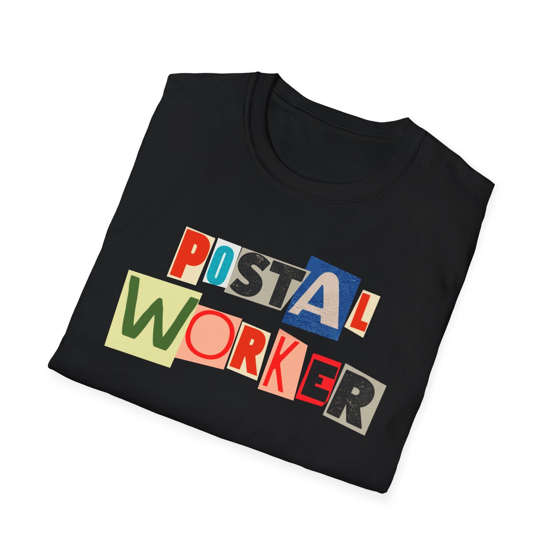 Postal Worker Graphic T-Shirt — Colorful ransom note style graphic tees for postal workers