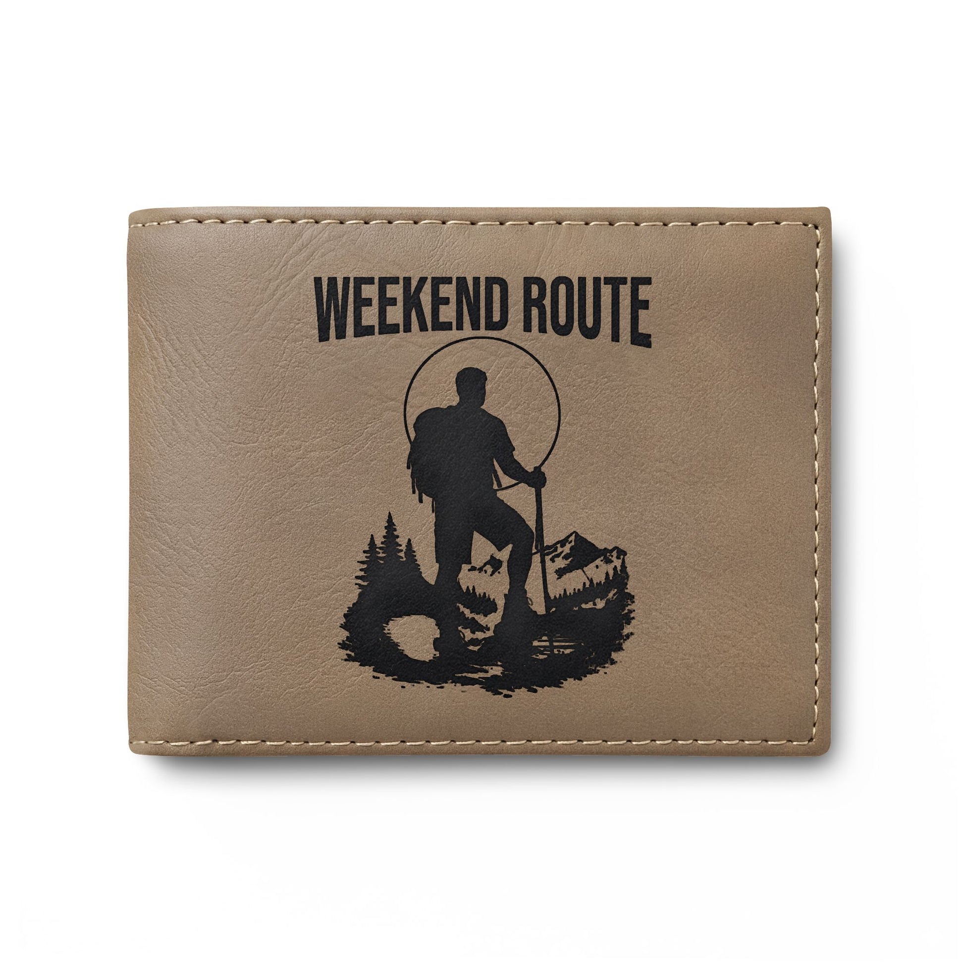 Weekend Route Bi-Fold Wallet — Hiker Silhouette Leather Card Wallet