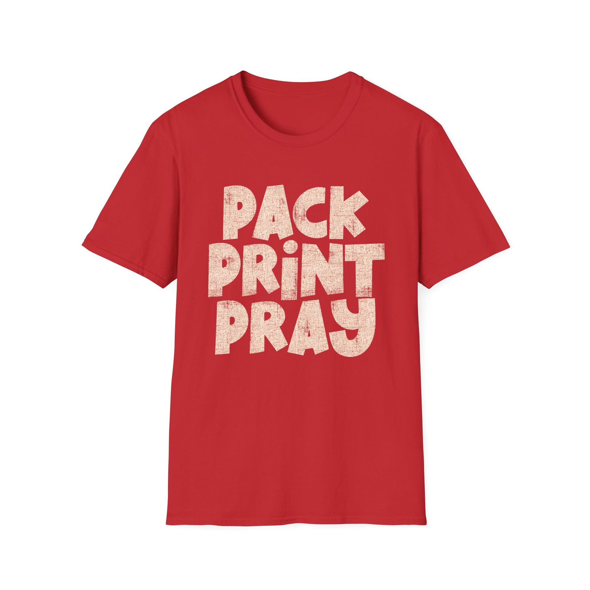 Pack Print Pray T-Shirt — Christian Graphic Tee for Church Volunteers & Printers