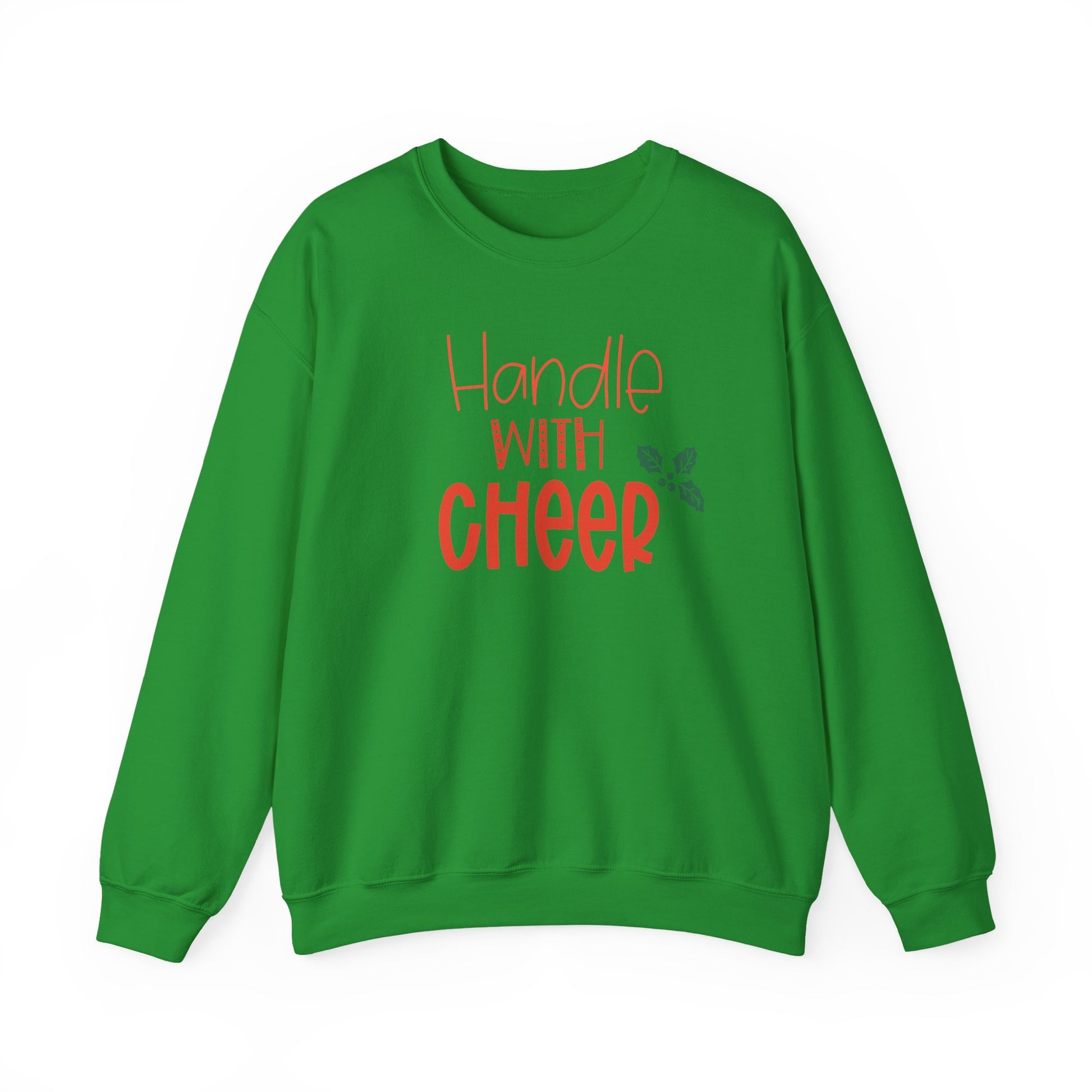 Handle With Cheer Design Christmas Crewneck Sweatshirt, Holiday Sweatshirts, Cute Holiday Postal Sweatshirts