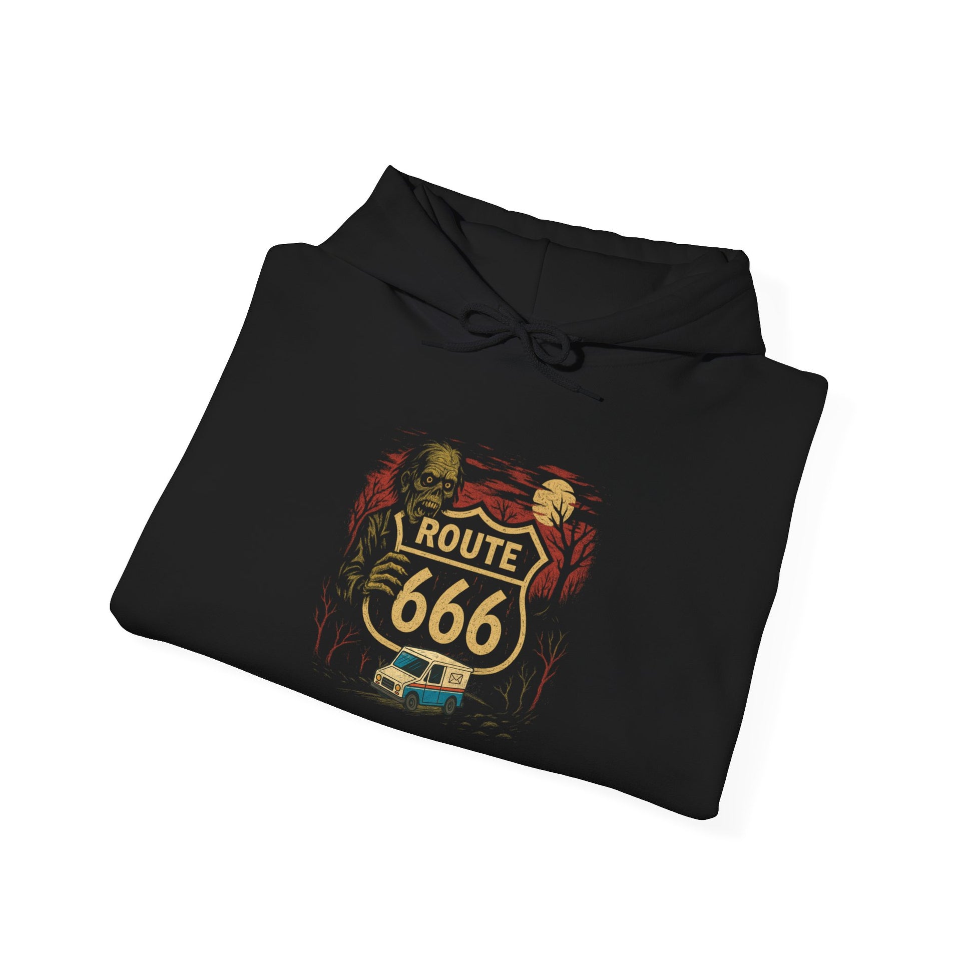 Route 666 Hooded Sweatshirt | Unisex Heavy Blend Hoodie, Vintage Parehorrors, Halloween Attire, Road Trip Essential, Casual Wear