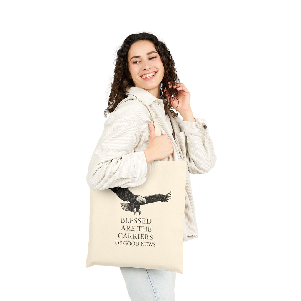“Blessed Are The Carriers Of Good News” Canvas Tote Bag — Eagle Print, Reusable Canvas Totes