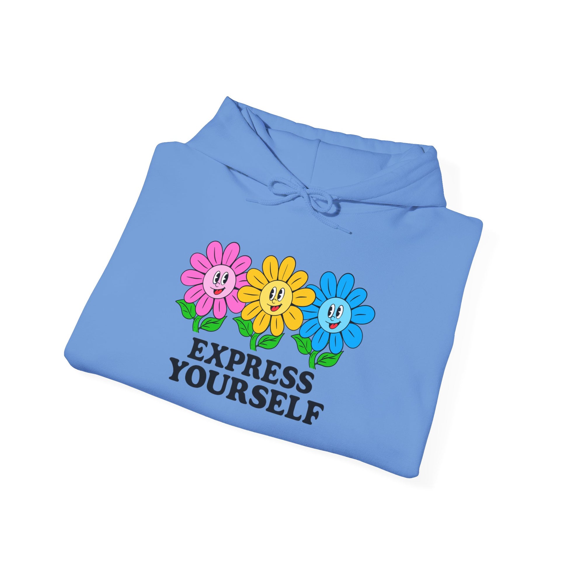 Colorful Flower Express Yourself Hooded Sweatshirt, Unisex Pullover, Postal Worker,  Cozy Sweatshirt, Gift for Friends, Everyday Wear, Flower Power Apparel