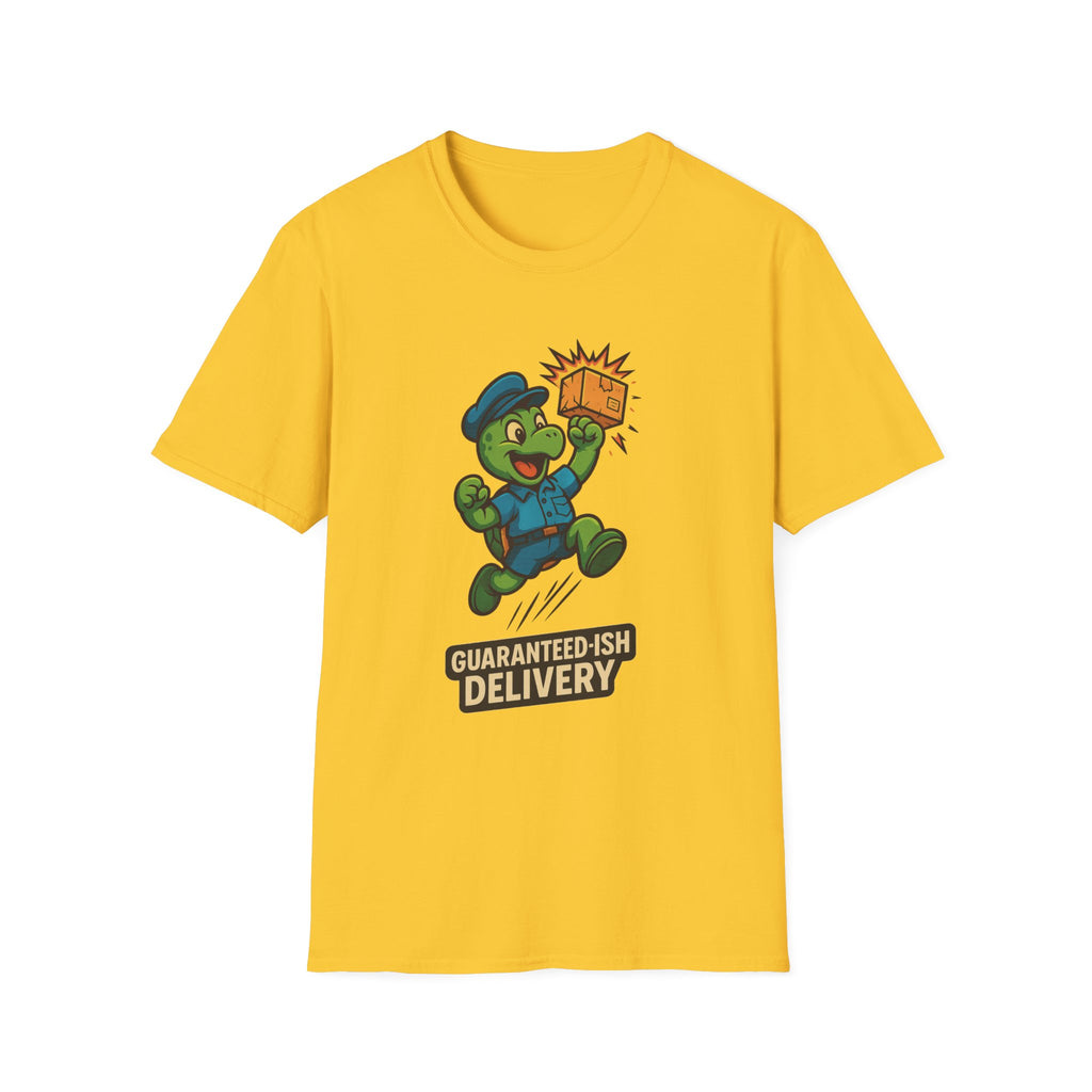 Funny Delivery T-Shirt, Guaranteed-ish Delivery Tee, Unisex Softstyle Shirt, Gift for Delivery Drivers, Quirky Humor Apparel