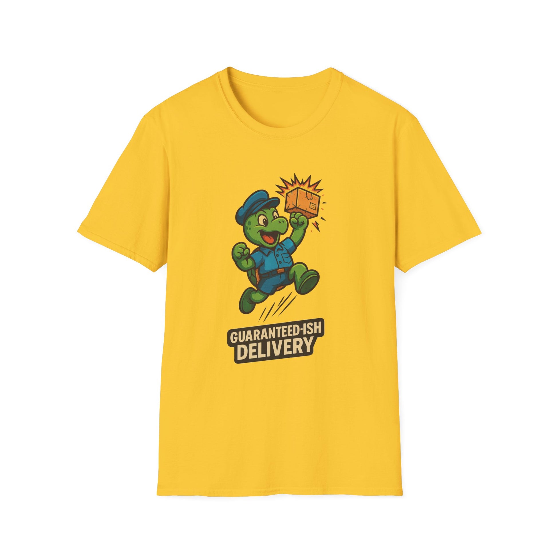 Funny Delivery T-Shirt, Guaranteed-ish Delivery Tee, Unisex Softstyle Shirt, Gift for Delivery Drivers, Quirky Humor Apparel
