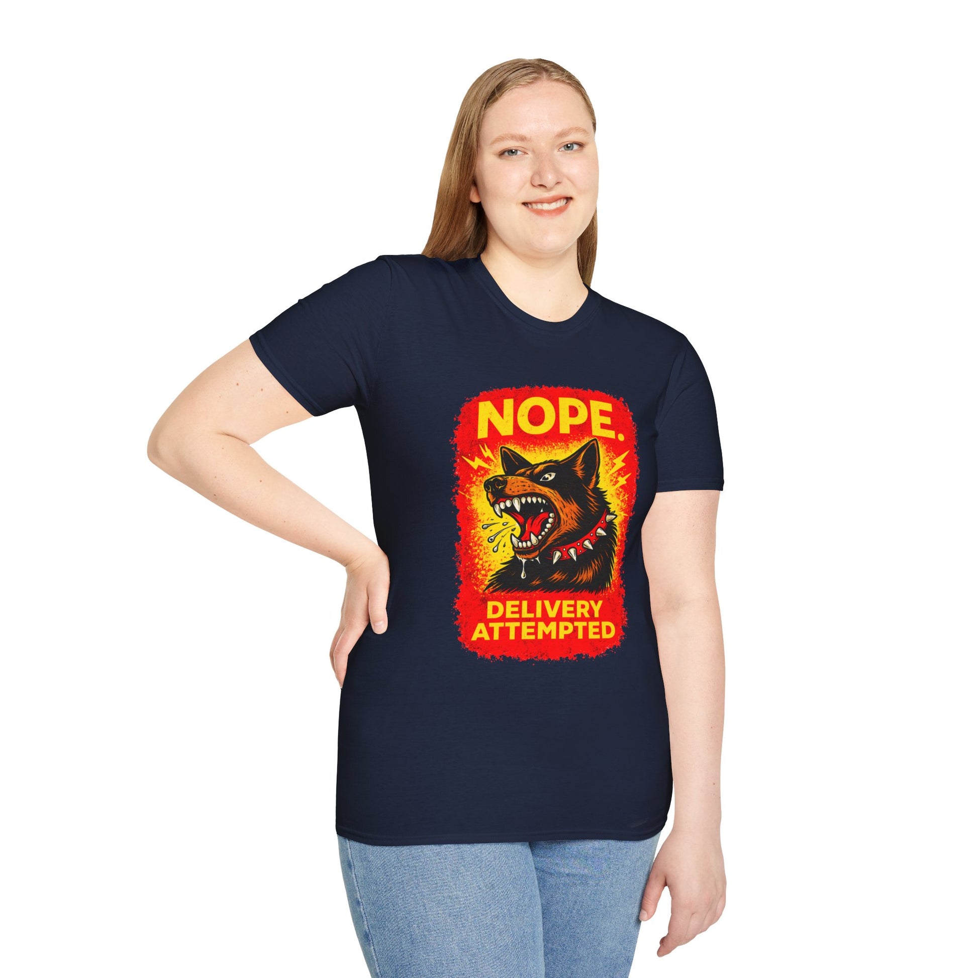 Nope Delivery Attempted T-Shirt — Funny Guard Dog Graphic Tee