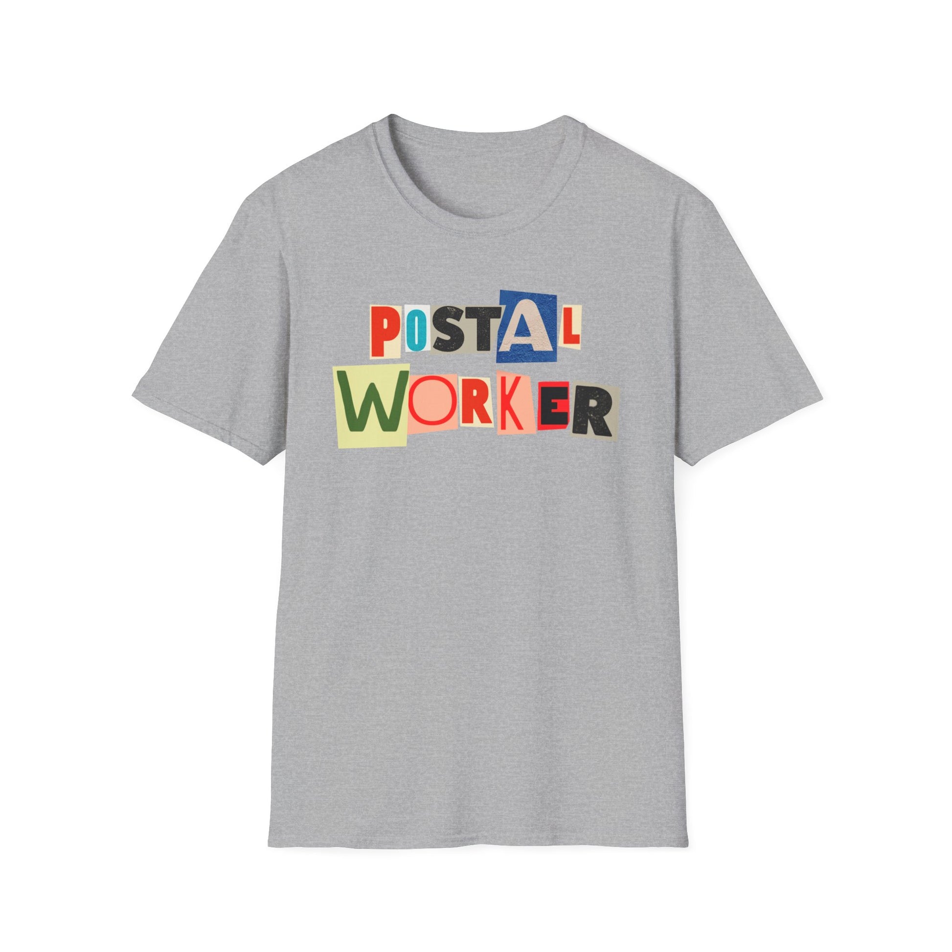 Postal Worker Graphic T-Shirt — Colorful ransom note style graphic tees for postal workers