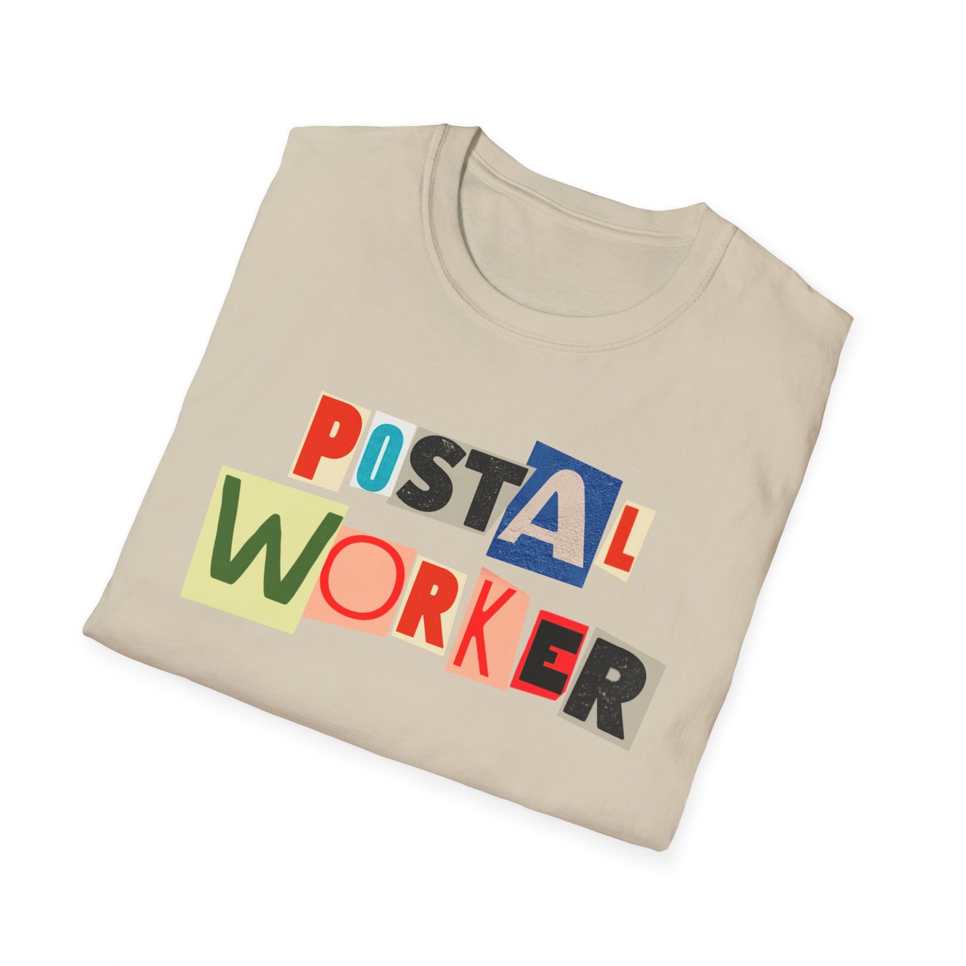 Postal Worker Graphic T-Shirt — Colorful ransom note style graphic tees for postal workers
