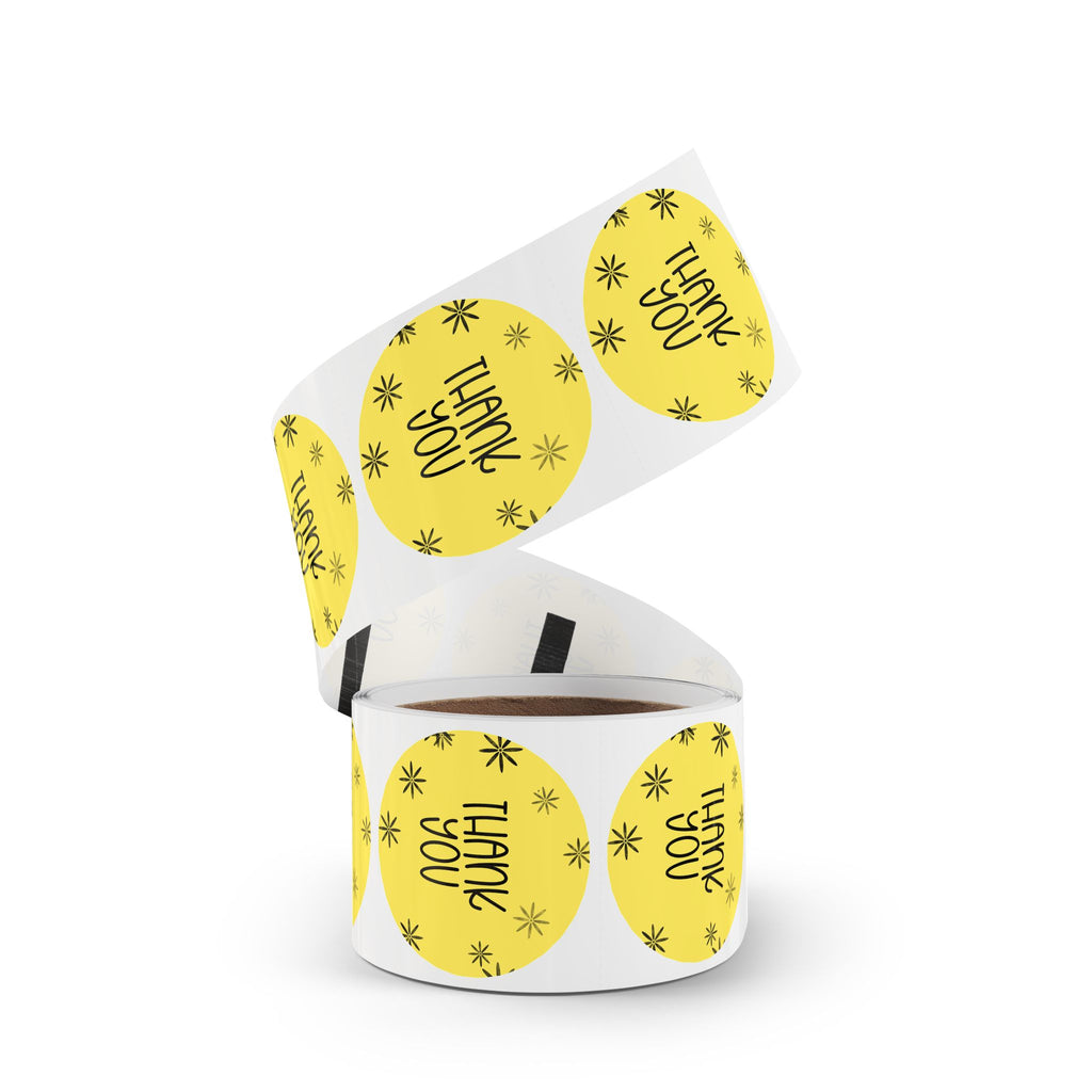 Thank You Round Sticker Roll — Yellow Floral Thank You Labels Envelope Seal, Packaging Stickers