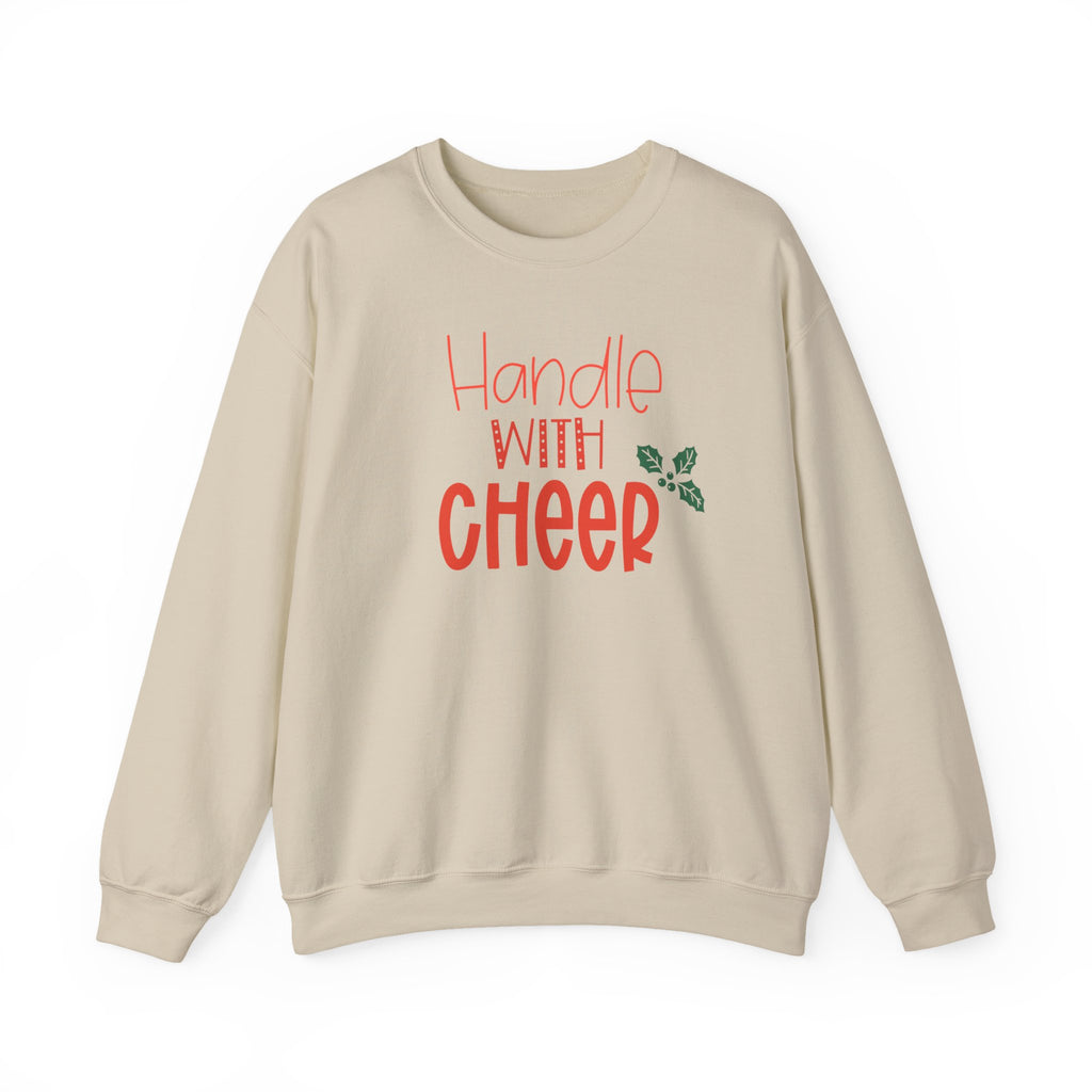 Handle With Cheer Design Christmas Crewneck Sweatshirt, Holiday Sweatshirts, Cute Holiday Postal Sweatshirts