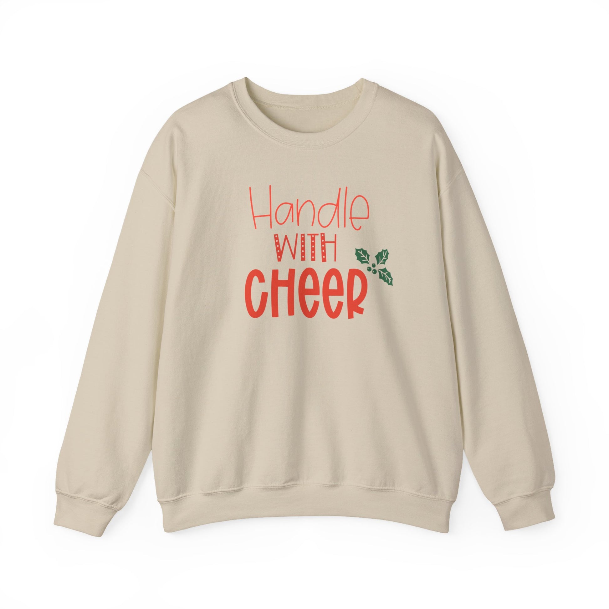 Handle With Cheer Design Christmas Crewneck Sweatshirt, Holiday Sweatshirts, Cute Holiday Postal Sweatshirts