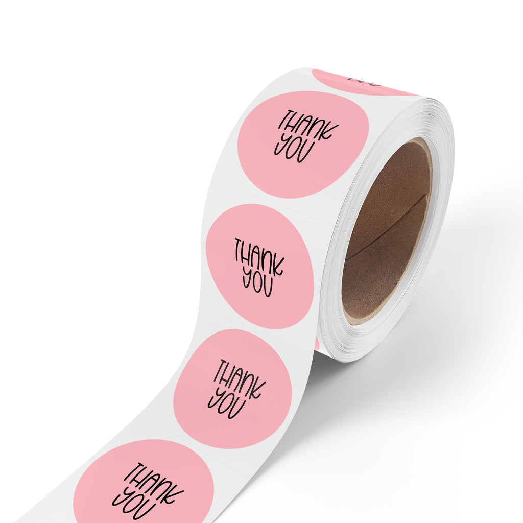 Thank You Round Sticker Roll — Pink Thank You Labels for Small Business Packaging & Shipping