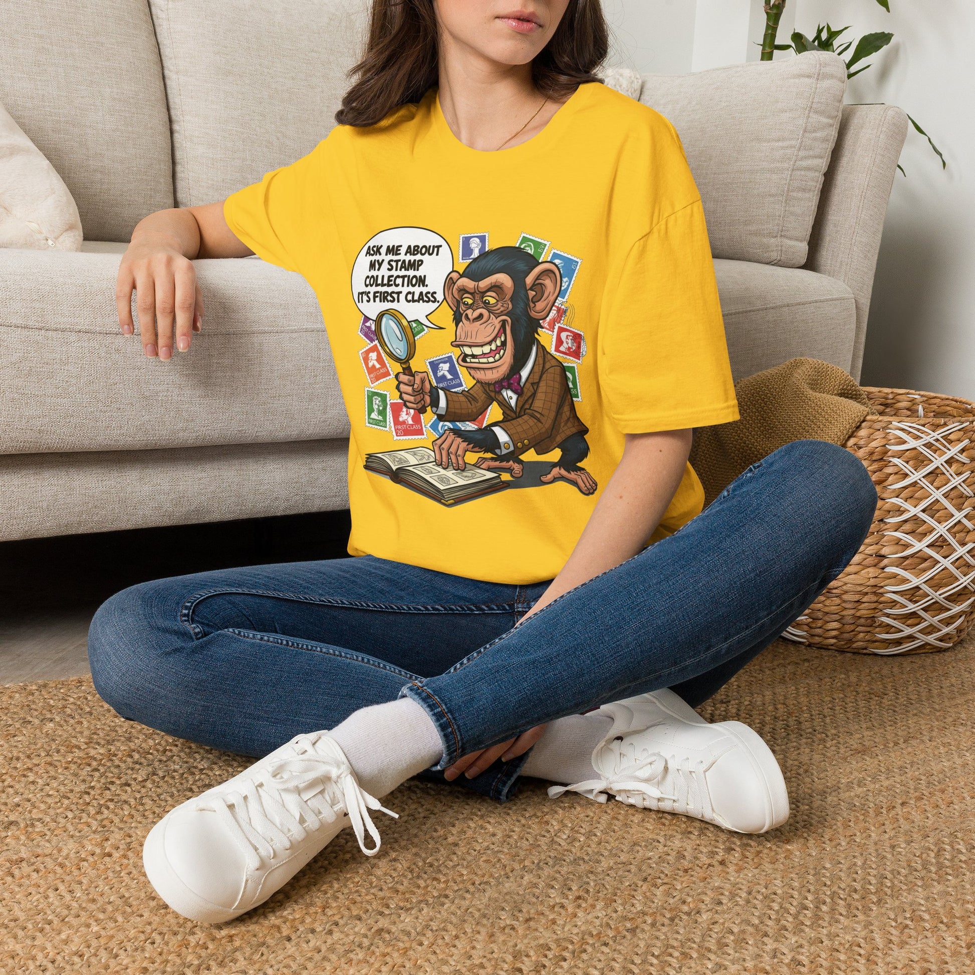Funny Monkey T-Shirt, Ask Me About My Stamp Collection Tee, Gift for Stamp Collectors, Animal Lover Shirt, Humor Apparel