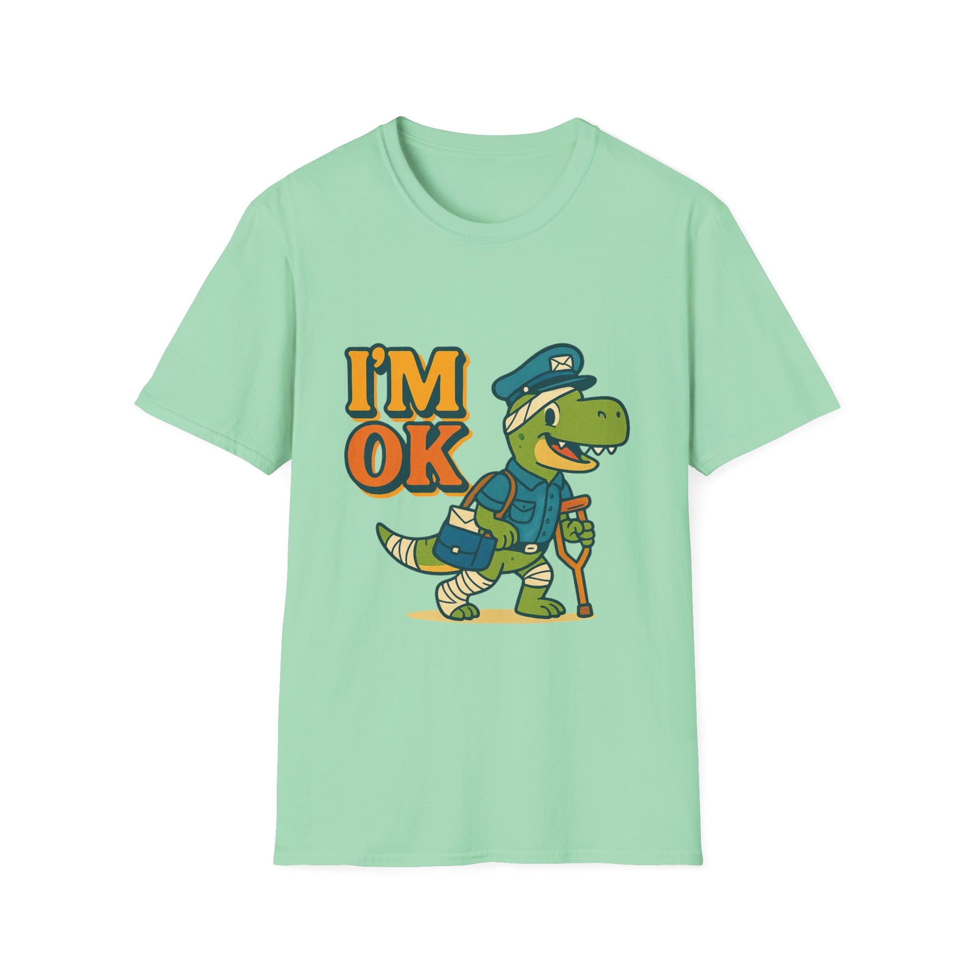 Adorable Dinosaur Mail Carrier T-Shirt, Unisex Softstyle Tee, Cute Dino Shirt, Fun Gift for Kids, Comfortable Everyday Wear
