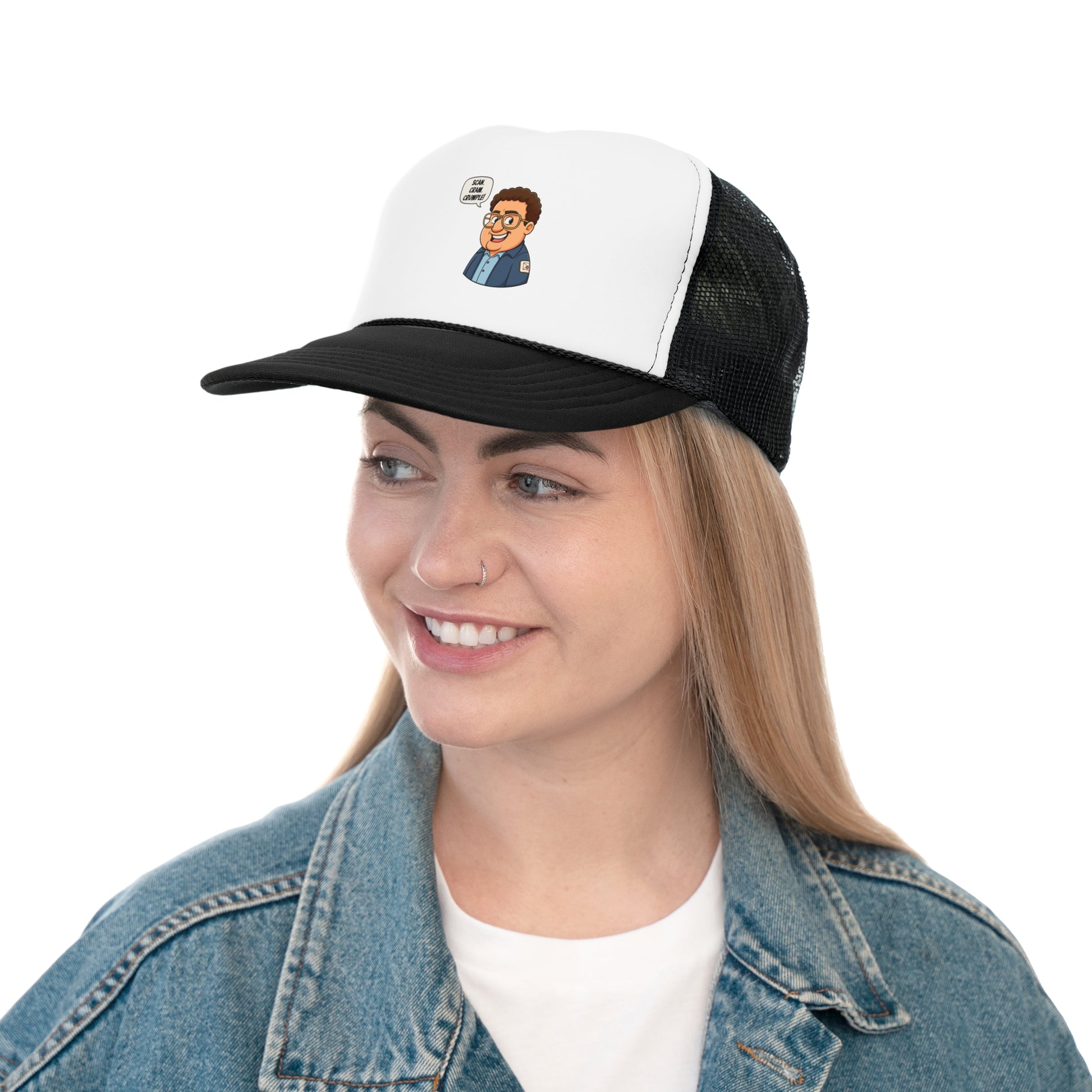 Whimsical Trucker Cap with Cartoon Design, Funny Hat for Casual Wear, Gift for Friends, Unique Cap for Summer Adventures