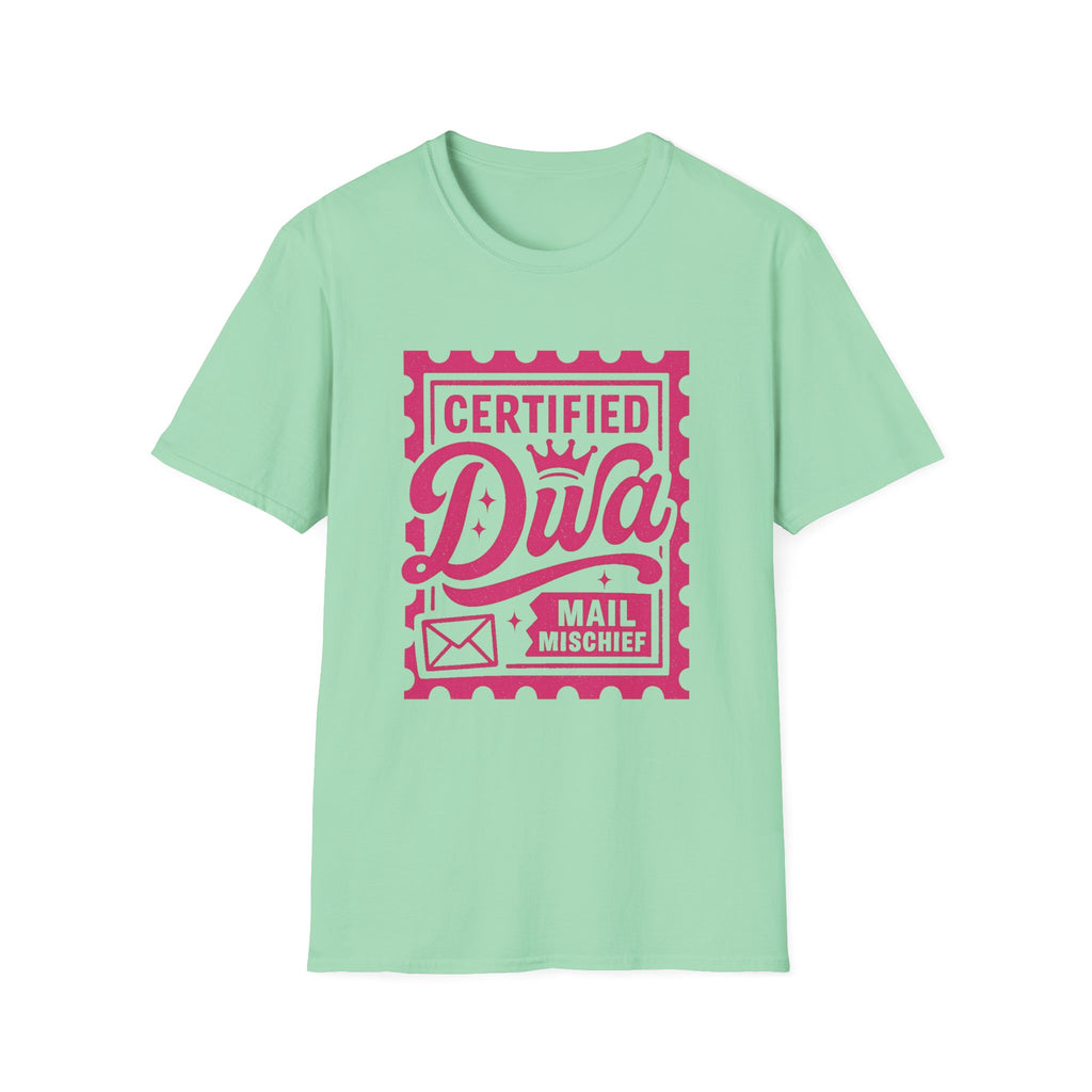 Certified Diva Mail Mischief Unisex T-Shirt, Fun Graphic Tee, Playful Gift, Casual Wear, Birthday, Holiday Celebrations