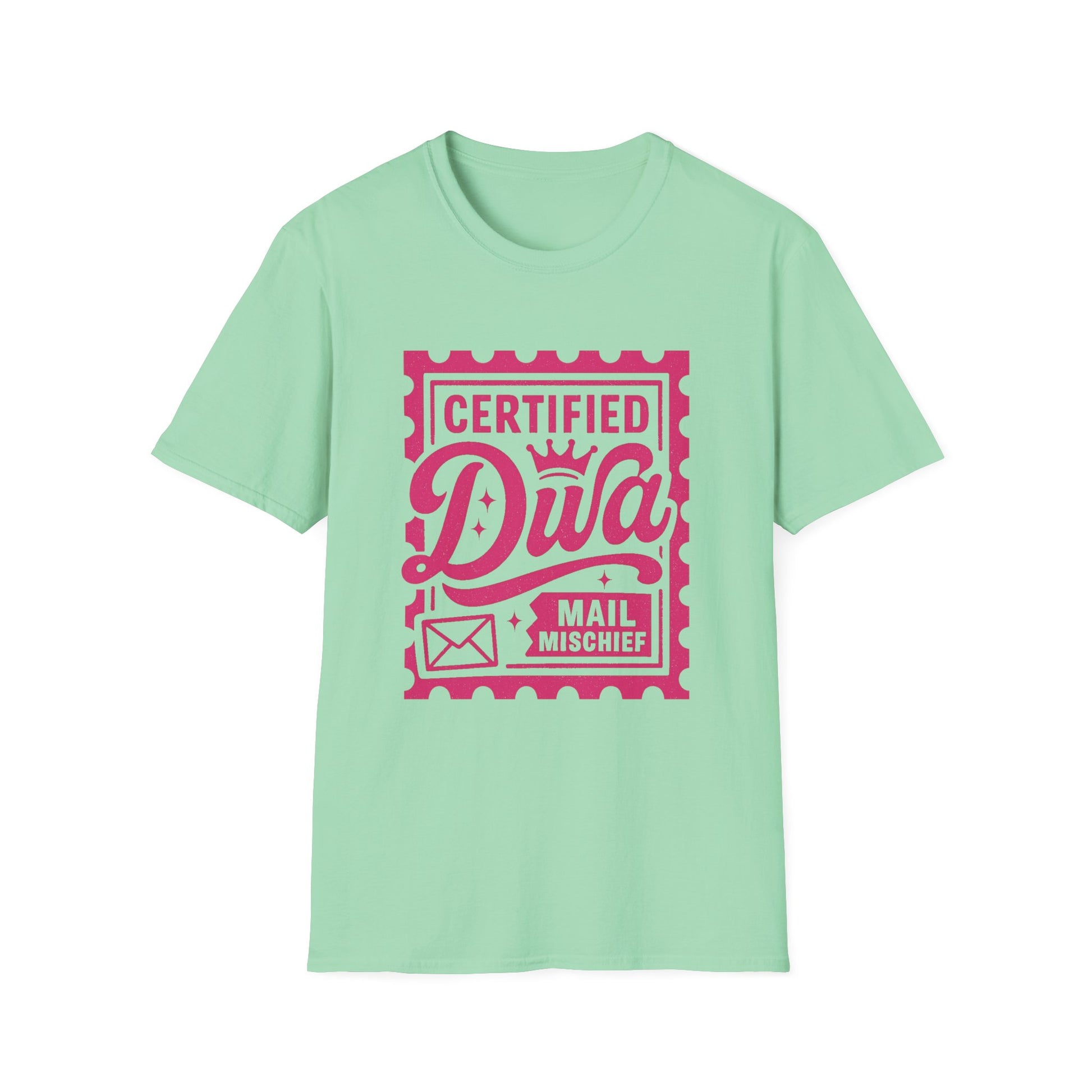 Certified Diva Mail Mischief Unisex T-Shirt, Fun Graphic Tee, Playful Gift, Casual Wear, Birthday, Holiday Celebrations