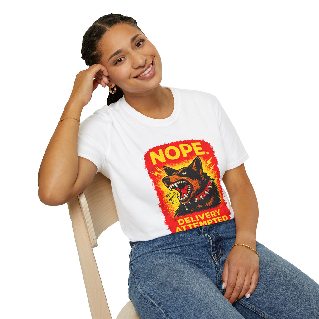 Nope Delivery Attempted T-Shirt — Funny Guard Dog Graphic Tee
