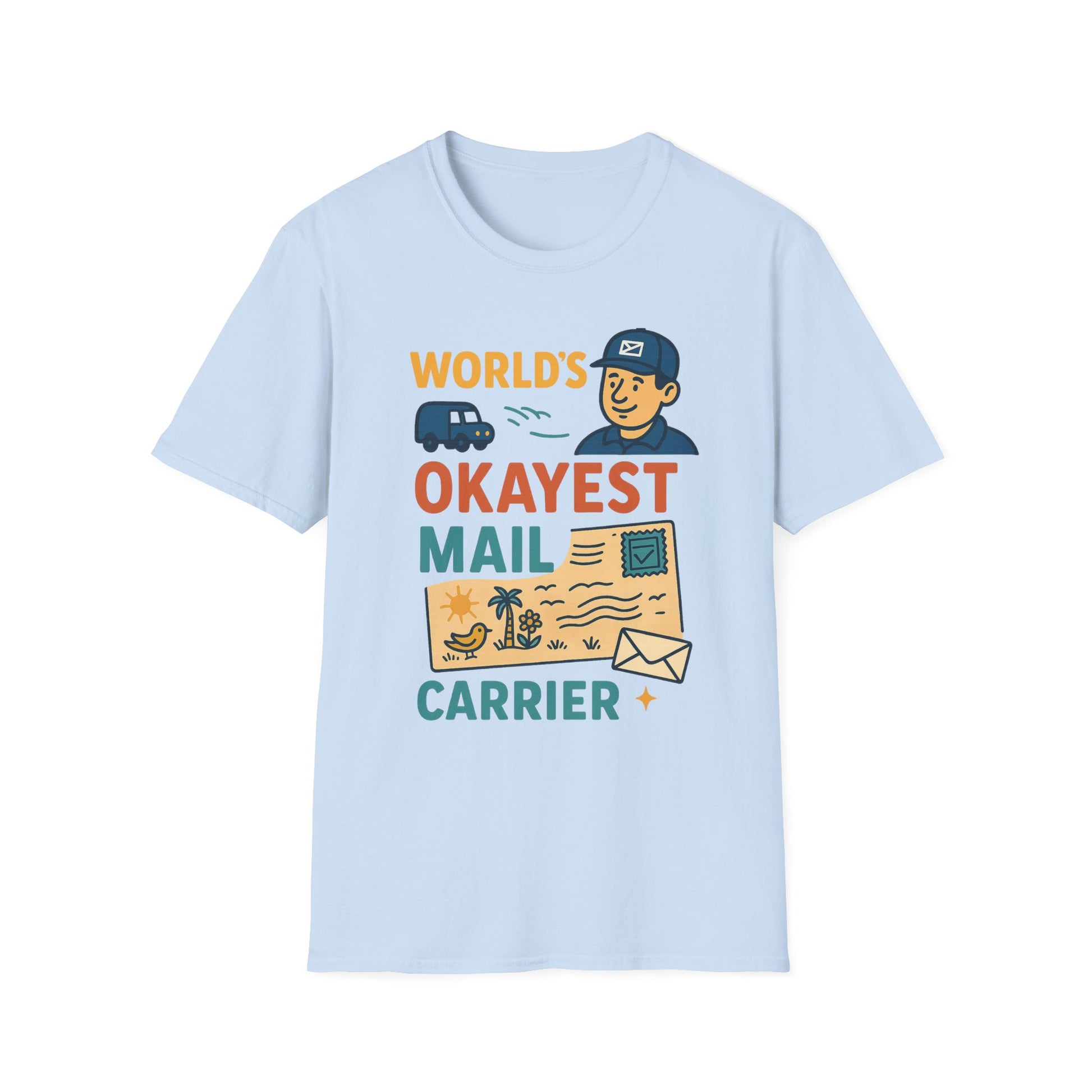 World's Okayest Mail Carrier T-Shirt, Funny Postal Worker Gift, Unisex Softstyle Tee, Unique Delivery carrier Shirt, Casual Everyday Wear