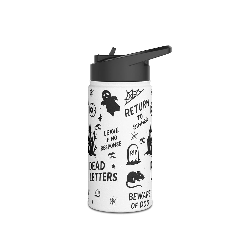 Halloween Water Bottle, Halloween Drinkware, Reusable Travel Bottle, Black and White H2O Container, Spooky Gift Idea