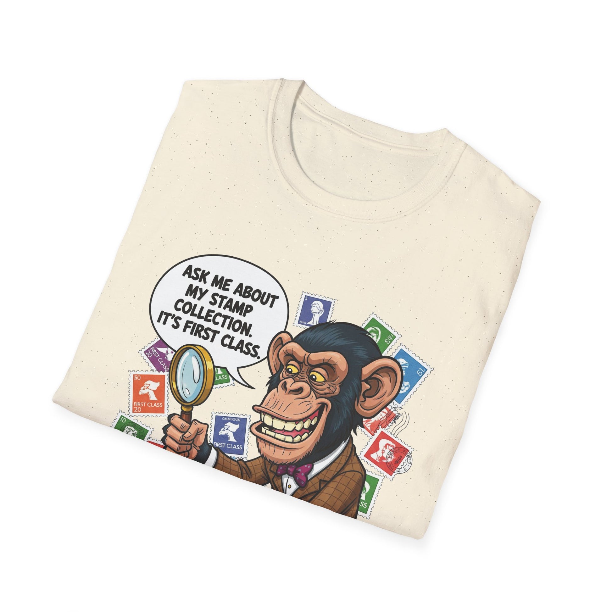 Funny Monkey T-Shirt, Ask Me About My Stamp Collection Tee, Gift for Stamp Collectors, Animal Lover Shirt, Humor Apparel