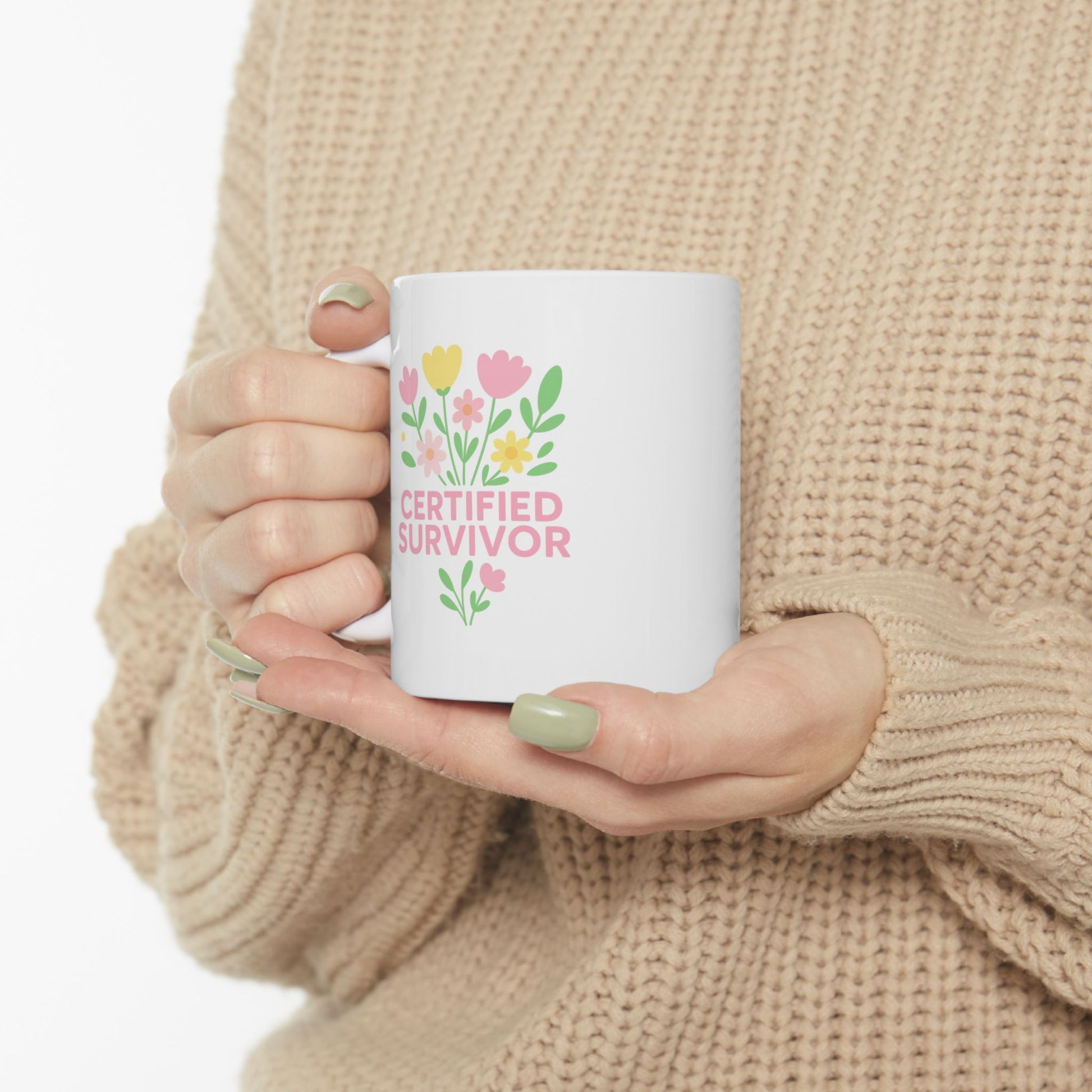 Certified Survivor, Vibrant Floral Ceramic Mug – Perfect Gift for Spring, Gardening Enthusiasts, Gifts For Postal Worker,  Mother's Day, or Daily Inspiration