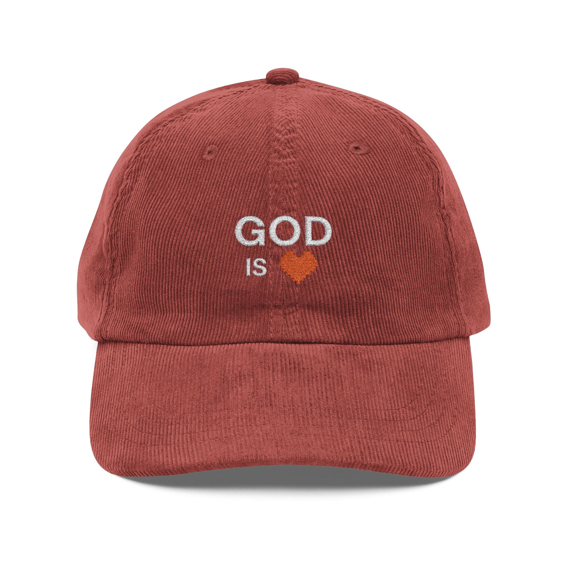 God Is Love Embroidered Corduroy Cap — Vintage Christian Baseball Hat
