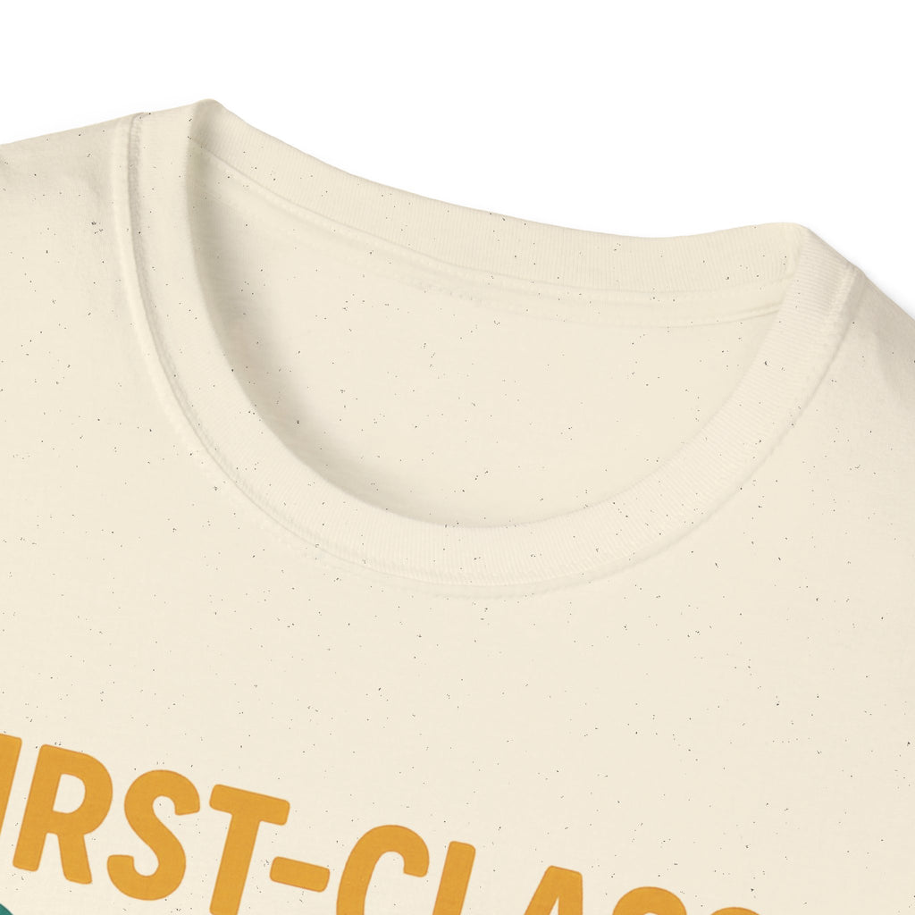 First-Class Grump Coffee T-Shirt, Funny Gift, Unisex Tee, Coffee Lover Shirt, Quirky Humor Apparel, Great for Birthdays and Holidays