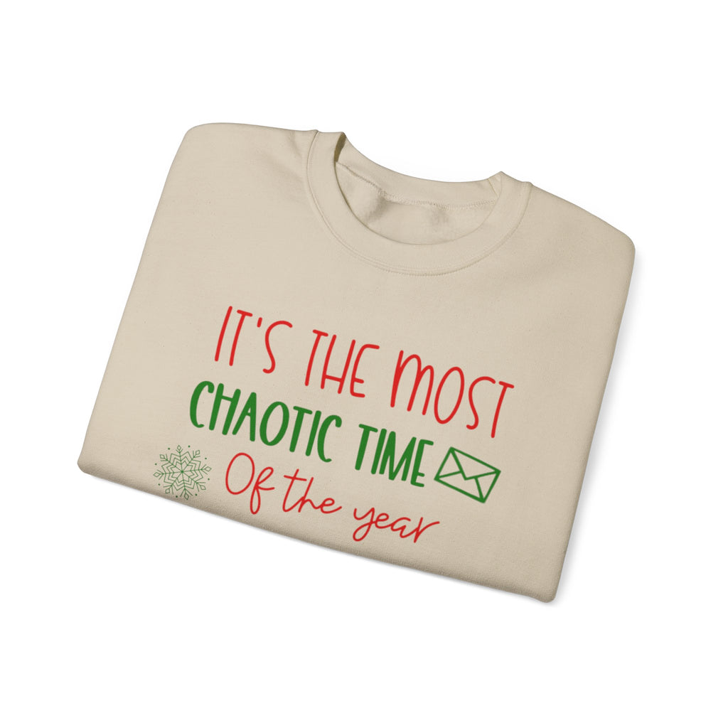 Unisex Holiday Postal Sweatshirt - 'It's the Most Chaotic Time of the Year', Holiday Gift, Christmas Sweater, Funny Sweatshirt, Casual Wear, [...]