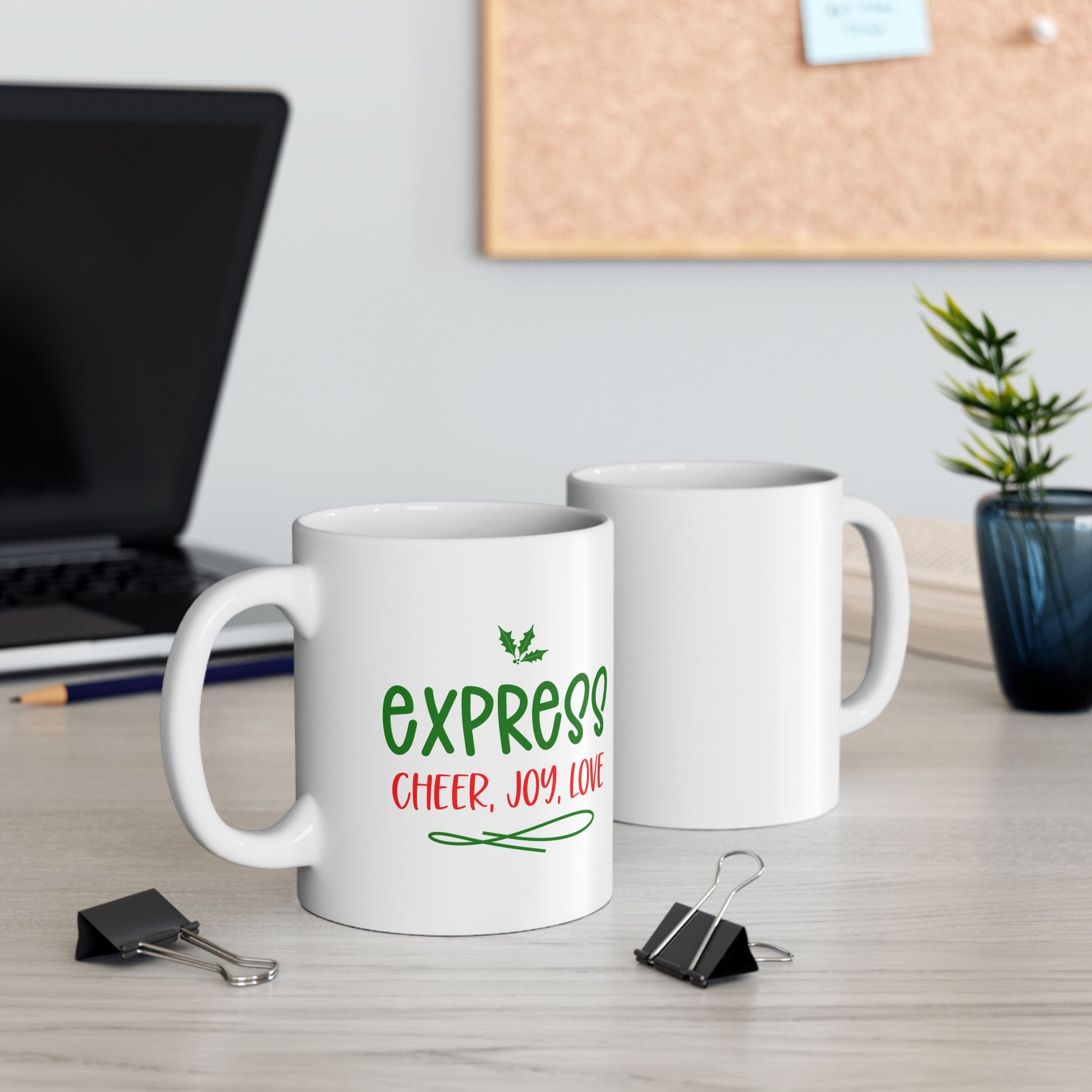 Express Cheer Holiday Ceramic Mug, Fun Coffee Cup, Gift for Friends, Family Christmas Mug, Inspirational Tea Mug, Cozy Beverage Container