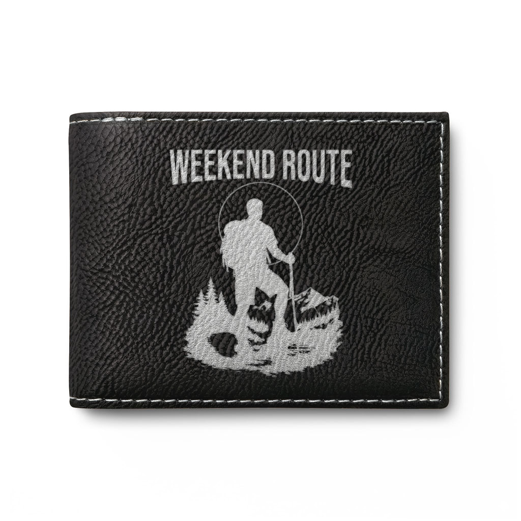 Weekend Route Bi-Fold Wallet — Hiker Silhouette Leather Card Wallet