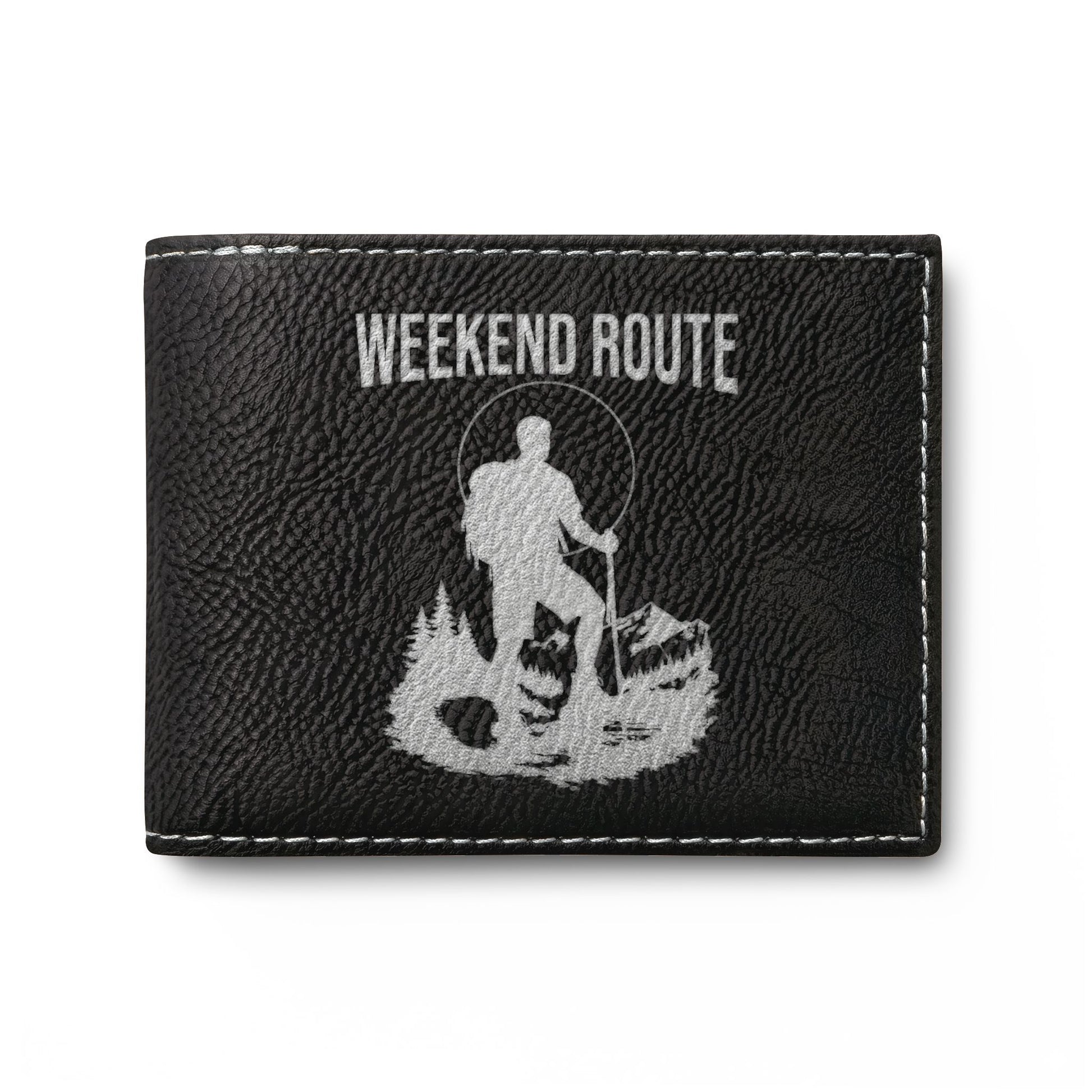 Weekend Route Bi-Fold Wallet — Hiker Silhouette Leather Card Wallet