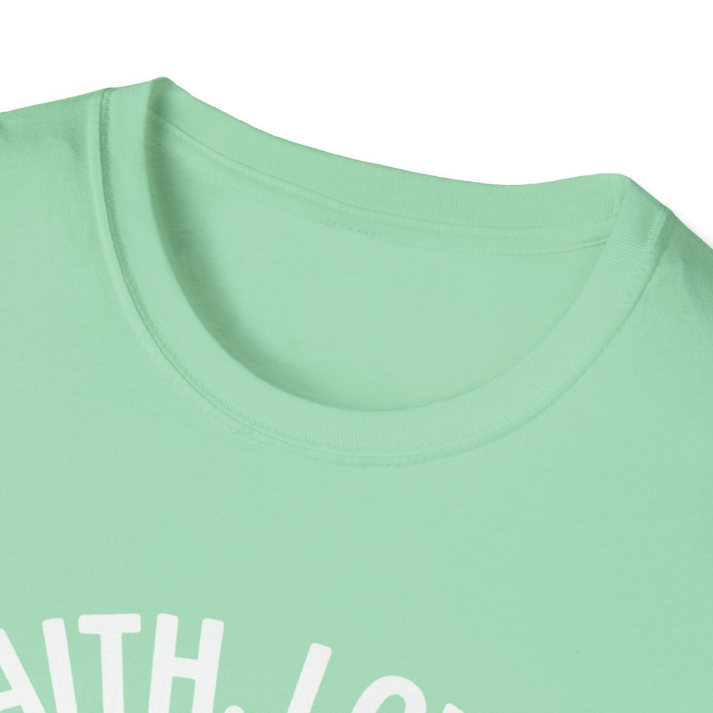Faith, Love, and Mail Unisex T-Shirt | Inspirational Tee for Everyday Wear, Gifts, Holidays, Family Events, or Volunteer Work