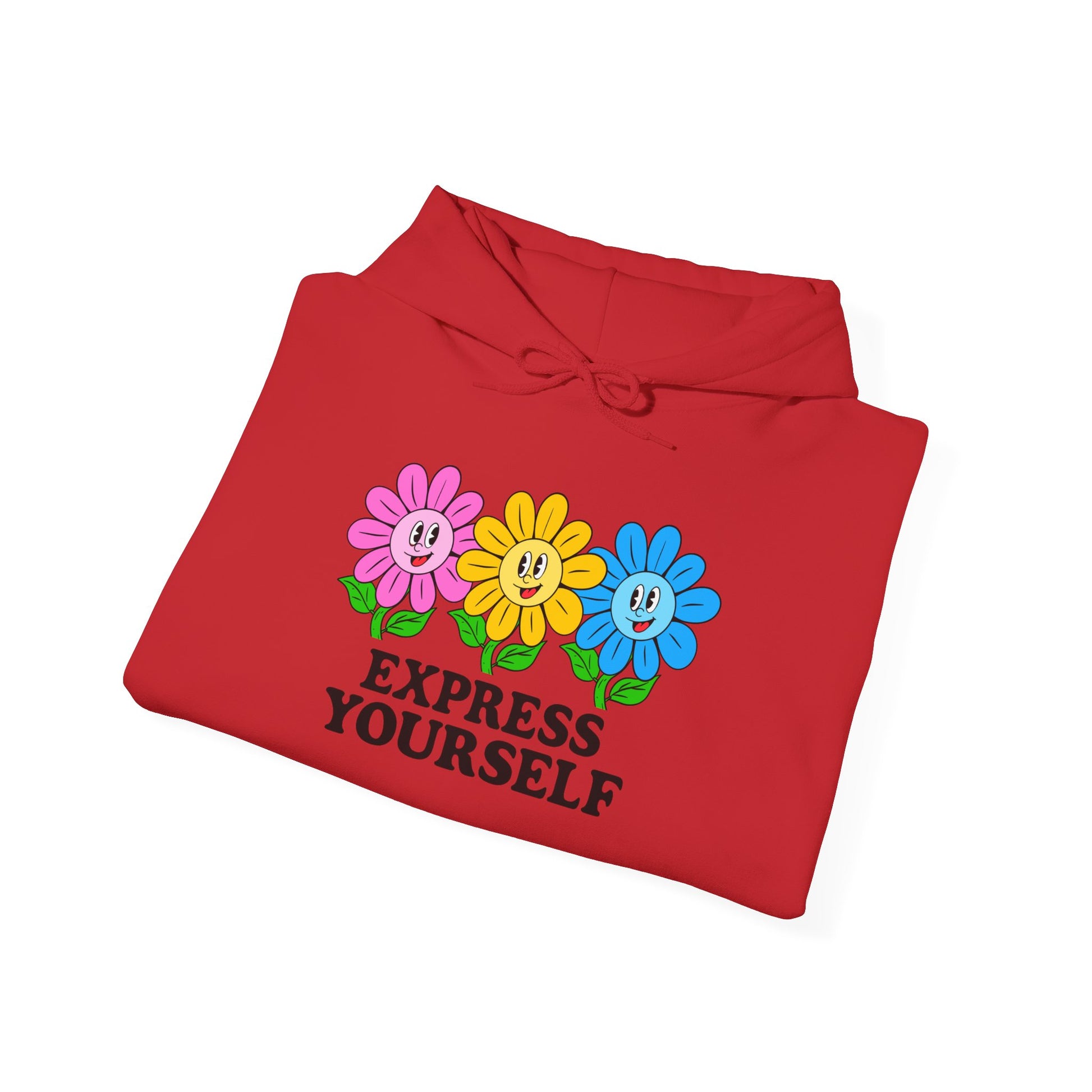 Colorful Flower Express Yourself Hooded Sweatshirt, Unisex Pullover, Postal Worker,  Cozy Sweatshirt, Gift for Friends, Everyday Wear, Flower Power Apparel