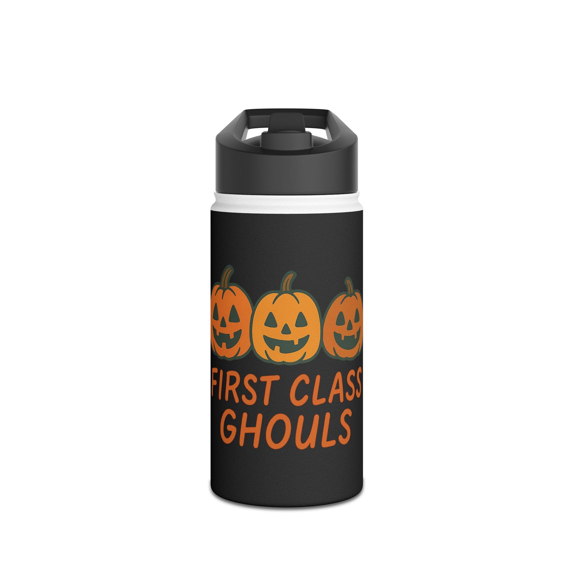Halloween Stainless Steel Water Bottle, First Class Ghouls Design, Trick or Treat Gift, Durable Travel Flask, BPA-Free Drinkware