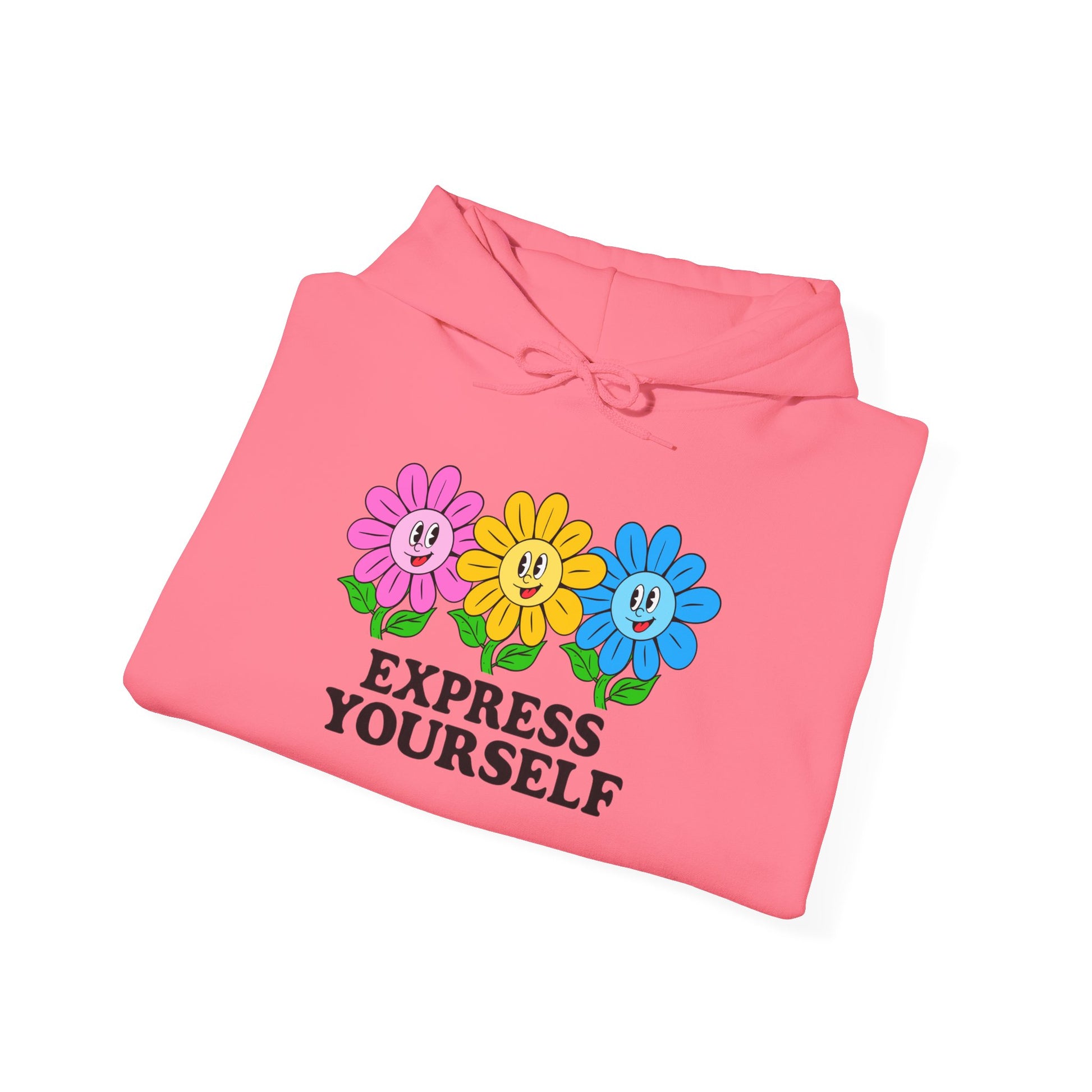 Colorful Flower Express Yourself Hooded Sweatshirt, Unisex Pullover, Postal Worker,  Cozy Sweatshirt, Gift for Friends, Everyday Wear, Flower Power Apparel