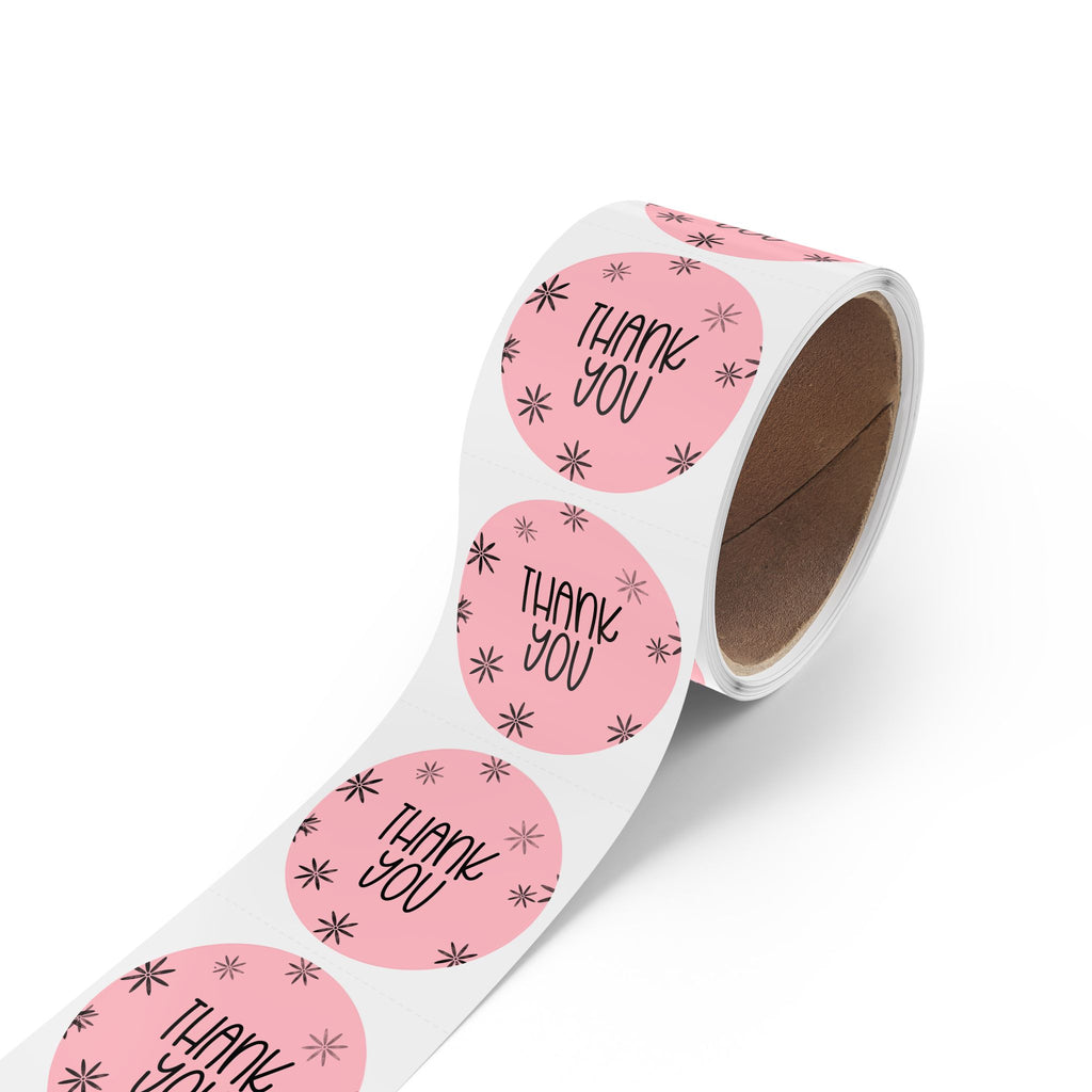 Thank You Round Sticker Rolls — Pink Floral Thank You Packaging Labels, Envelope Seals, Packaging Inserts for Small Business)