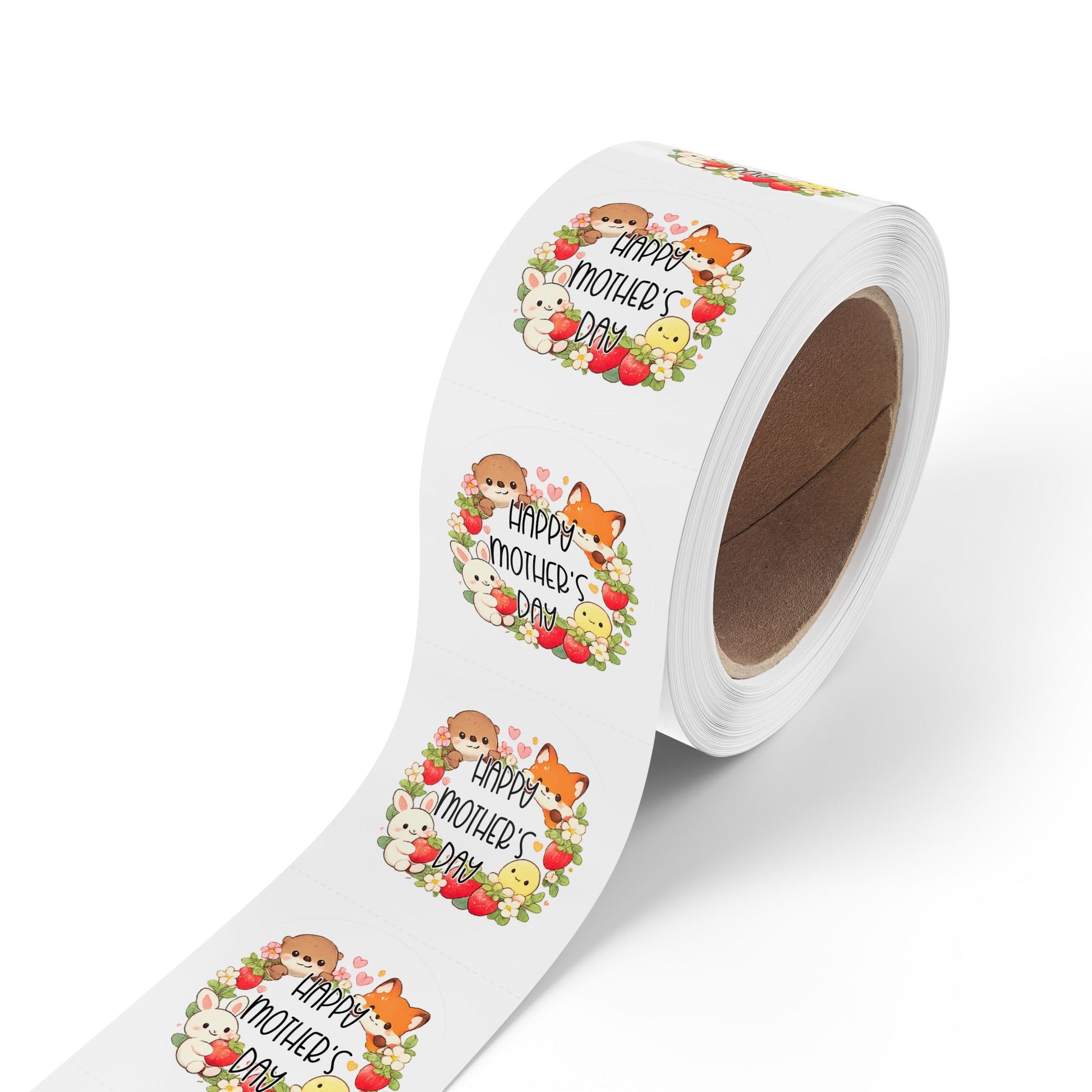 Happy Mother's Day Sticker Roll— Cute Animal Wreath "Happy Mother's Day" Roll Stickers for Mother’s Day