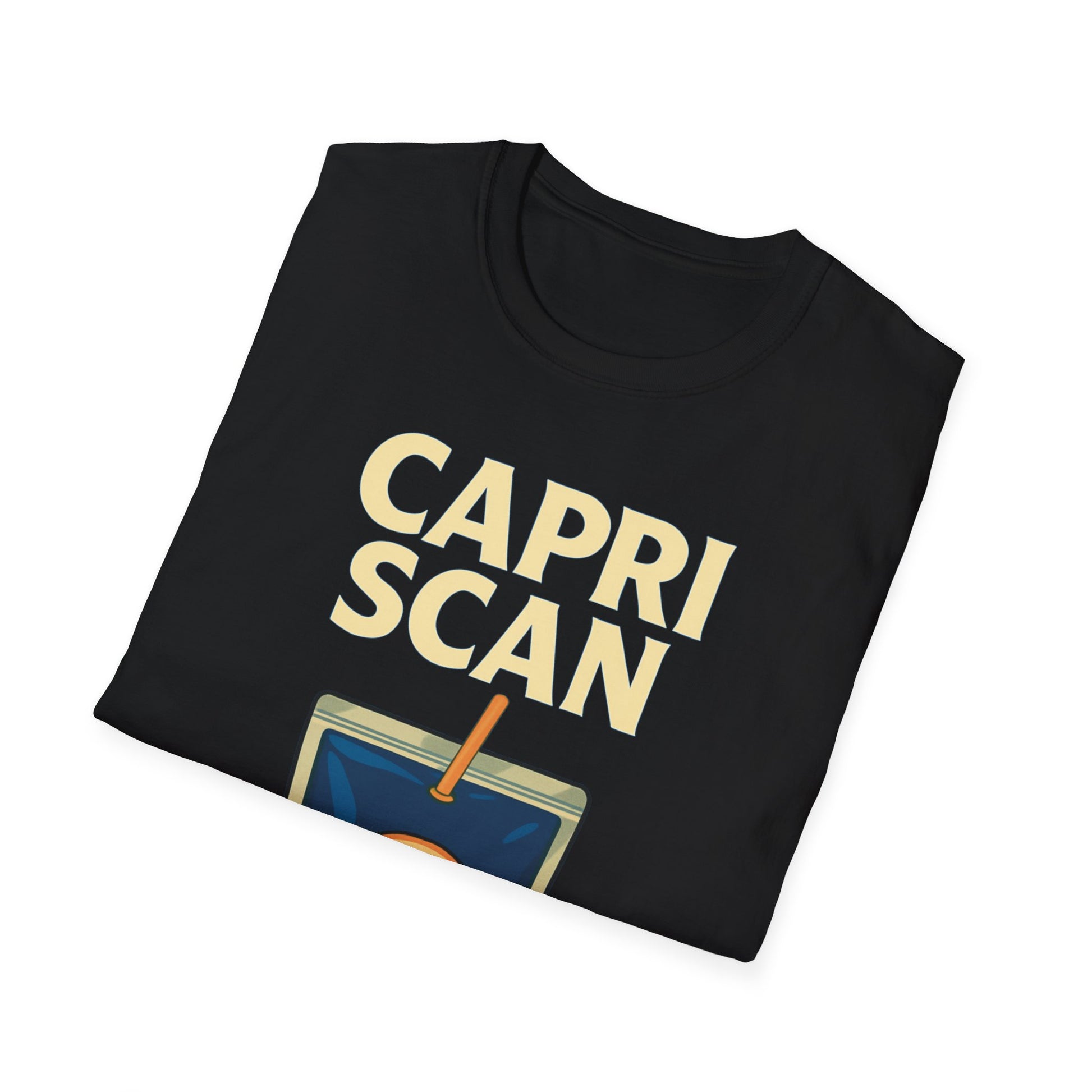 Retro Capri Scan T-Shirt | Unisex Graphic Tee for Summer Parties, Casual Outings, Beachwear, Gift for Friends, Drink Lovers