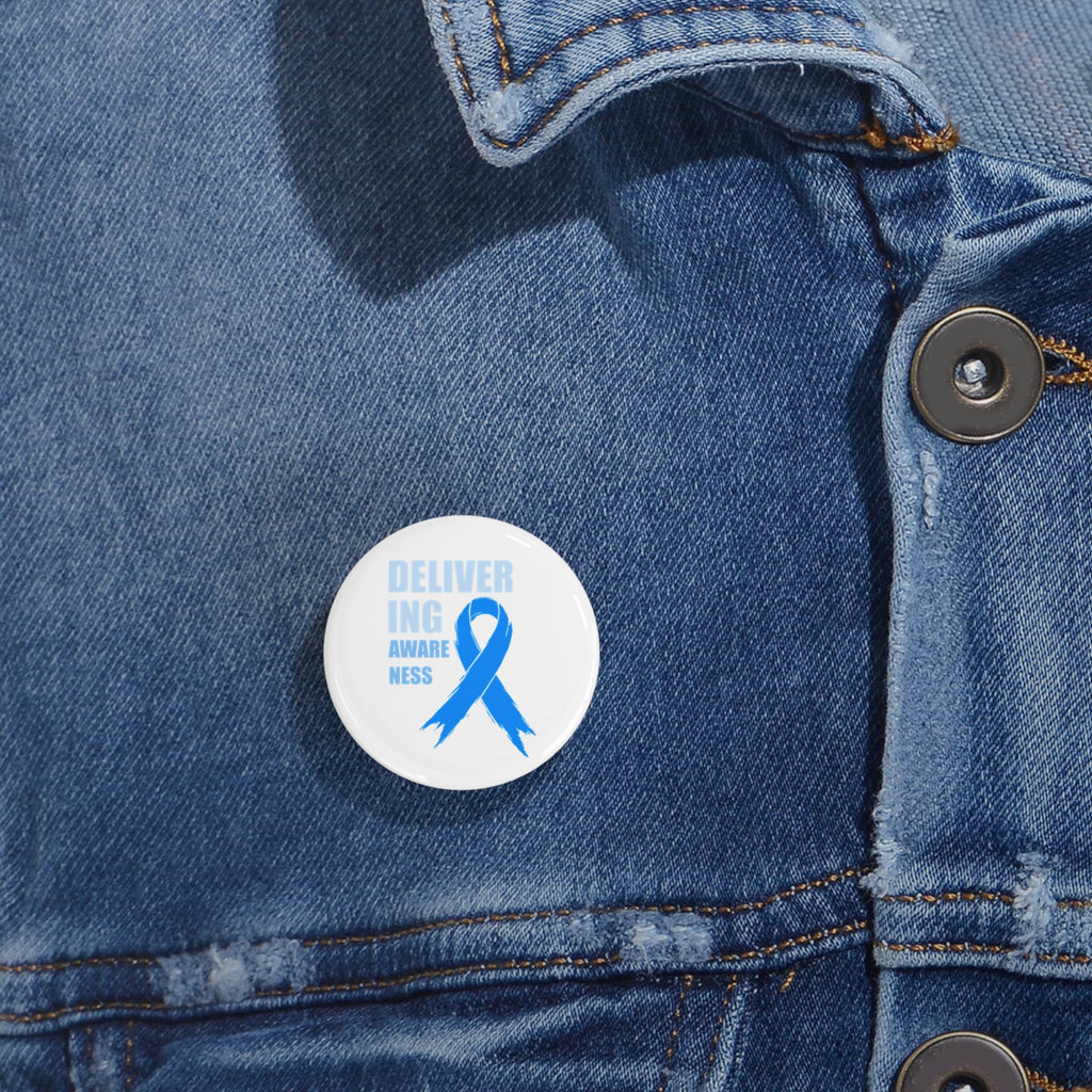 Delivering Awareness Round Pin — Prostate Cancer Awareness Blue Ribbon Support Button