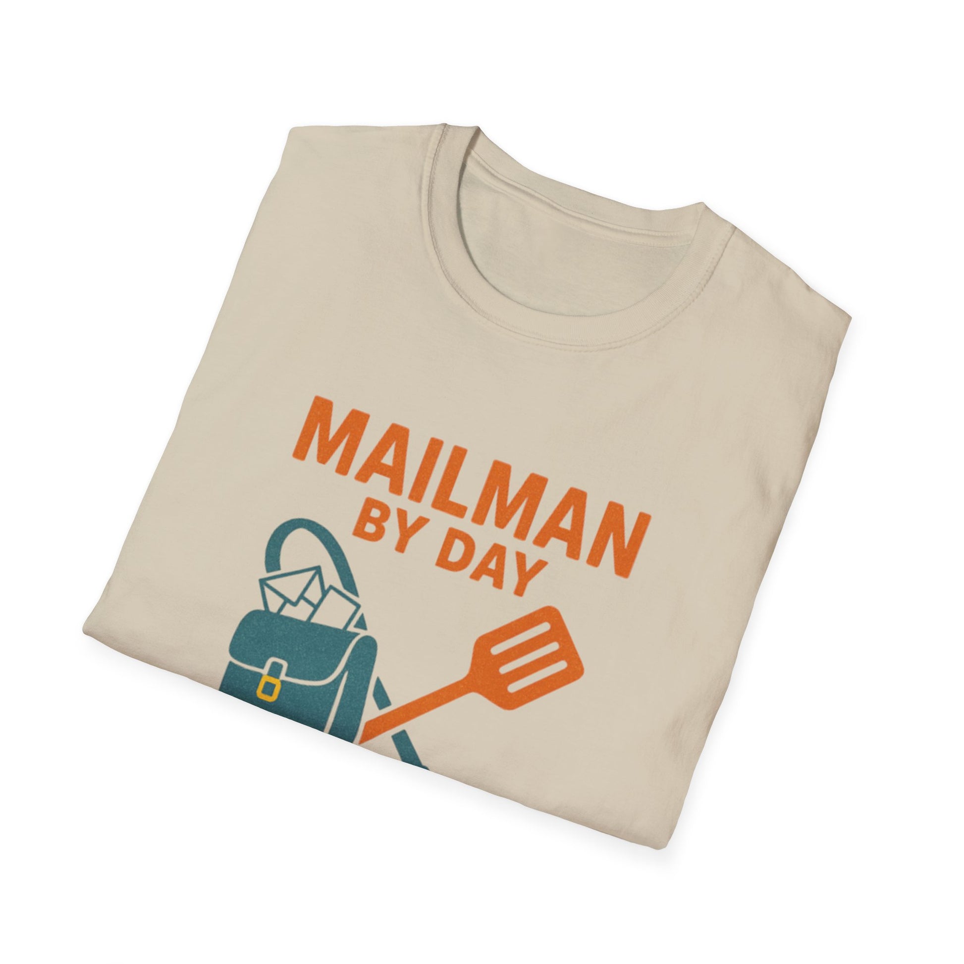 Mailman by Day, Grill Master by Night Unisex Softstyle T-Shirt, Gift for Dad, BBQ T-Shirt, Father's Day Gift, Funny Shirt