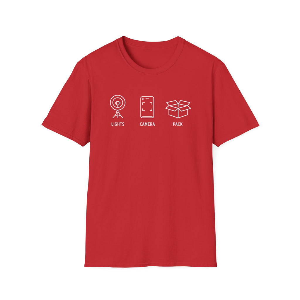 Lights Camera Pack – Content Creator Shipping T-Shirt