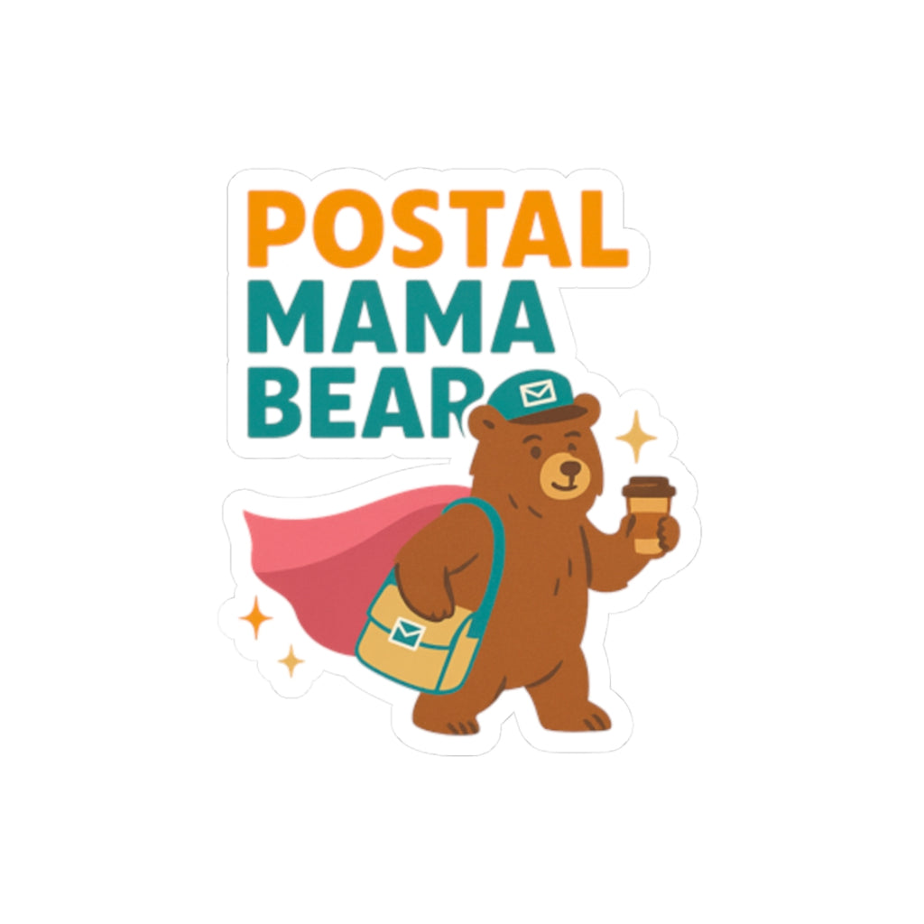 Postal Mama Bear Kiss-Cut Stickers, Cute Animal Stickers, Postal Service Gifts, Bear Lover Stickers, Office Decor, Fun Laptop Decals